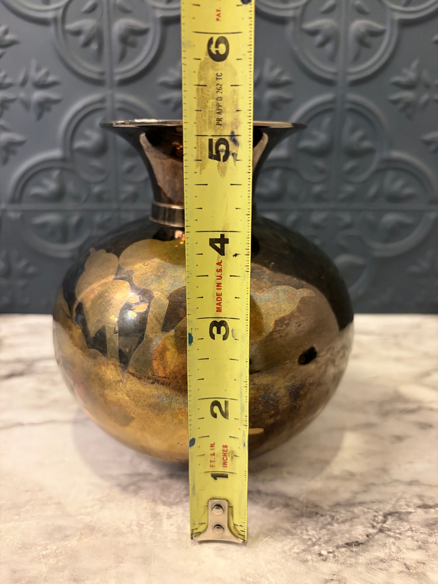 Rounded Two Toned Brass Vase 5"