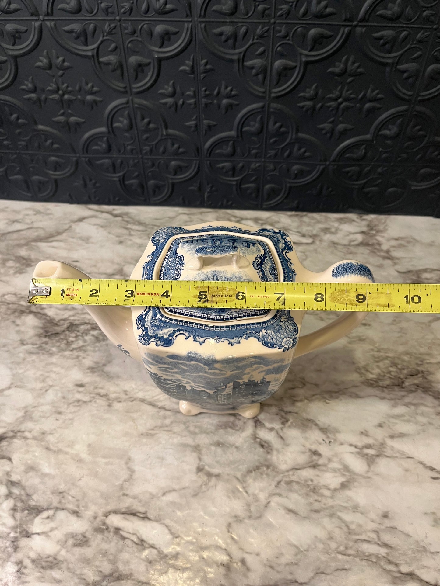 Vintage Johnson Brother Blue and White Teapot