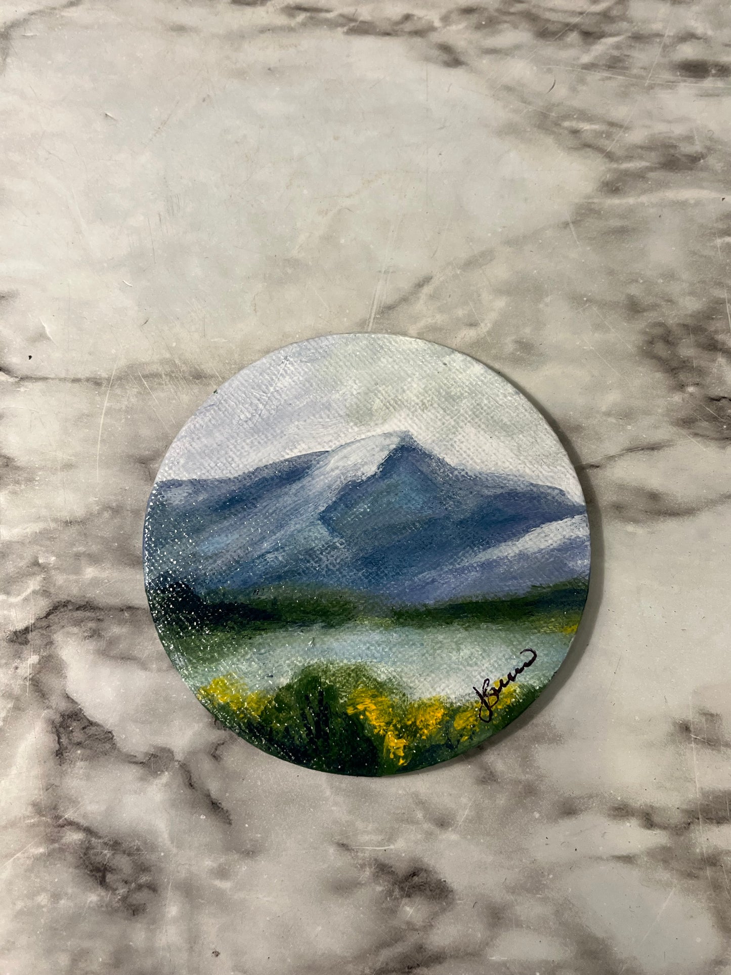 Mountain Lake Magnet painting by Jessie