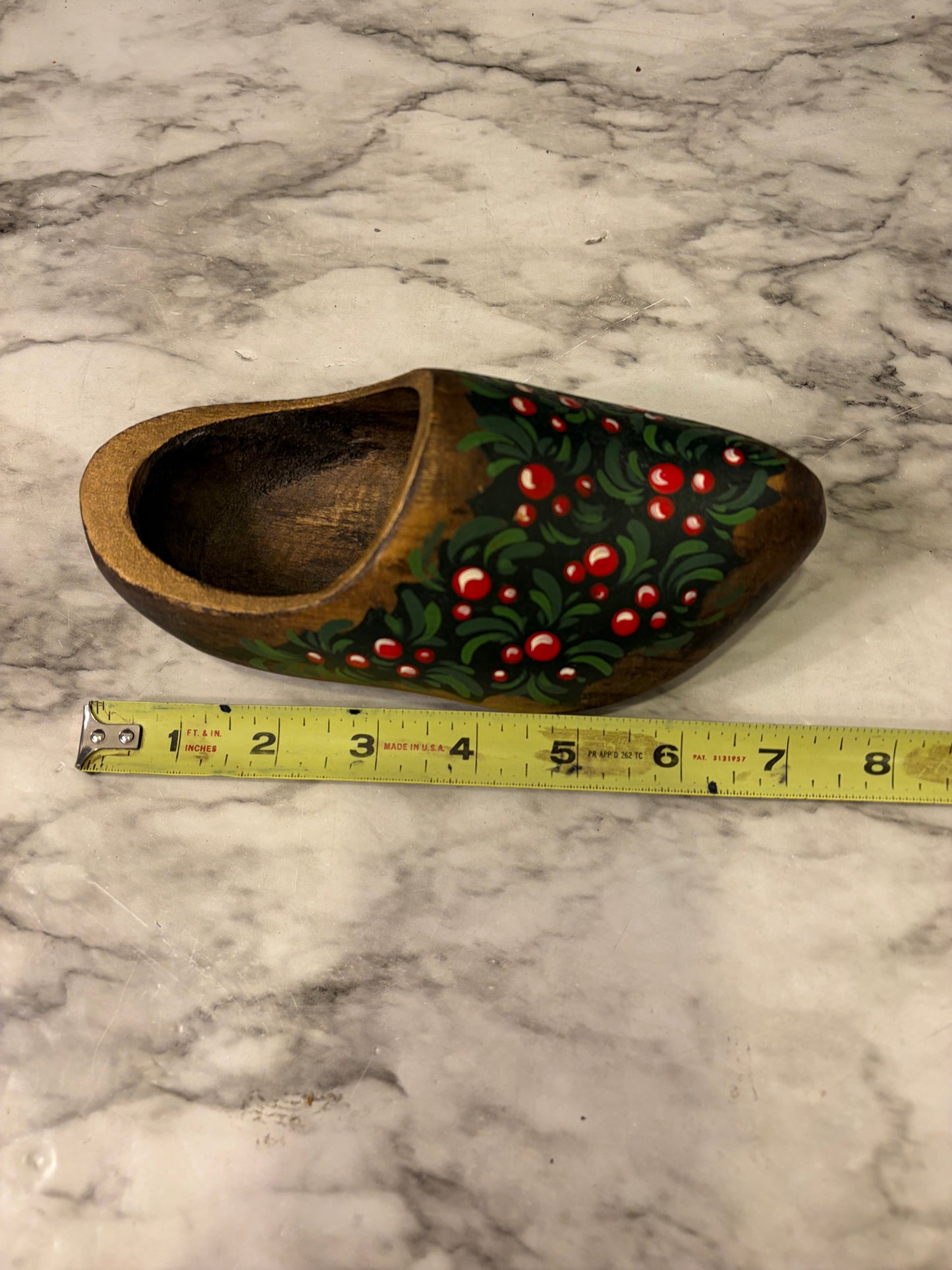 Small Wooden Shoe with Holly design