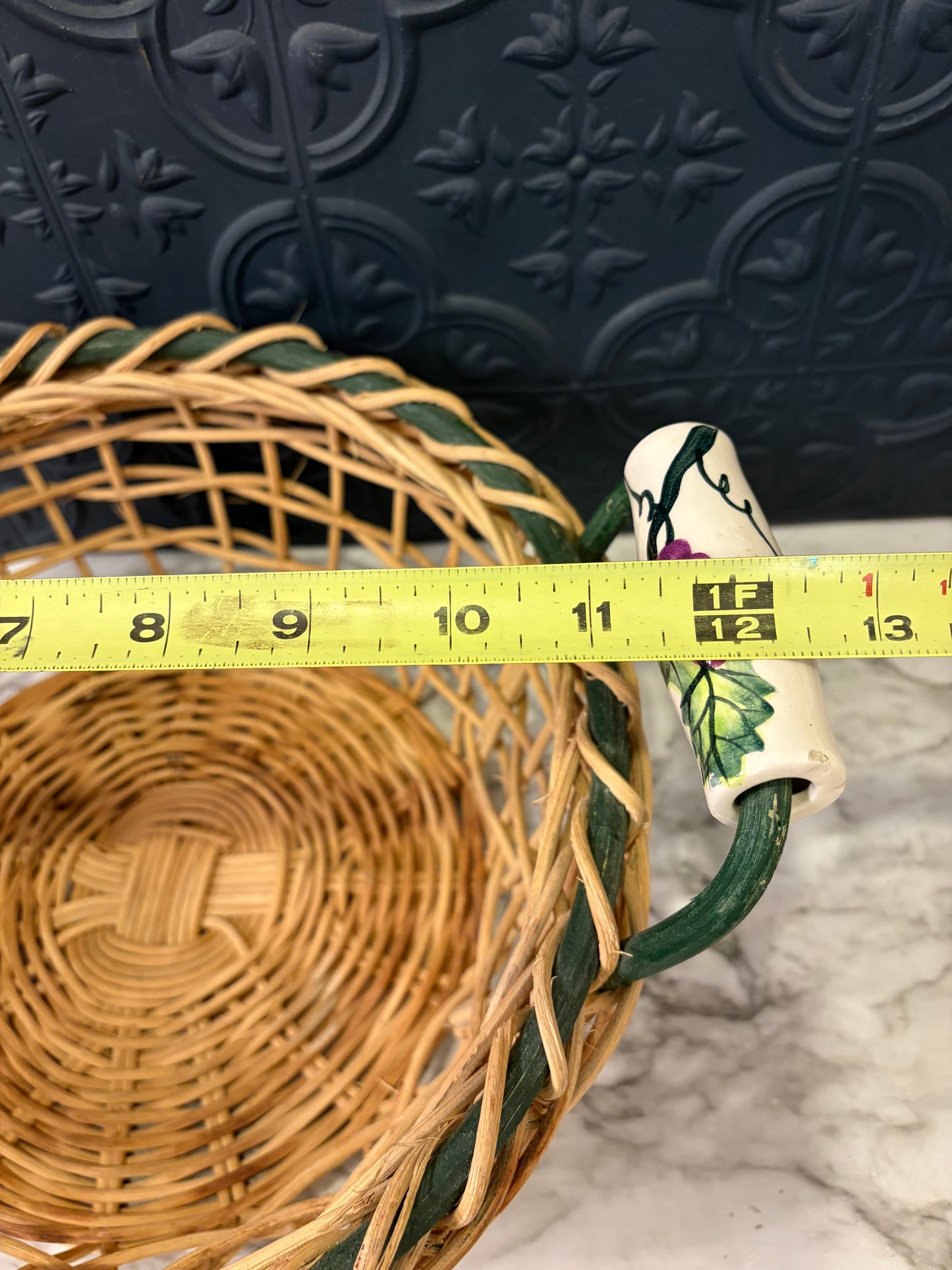 Wicker Basket with Porcelain Handles