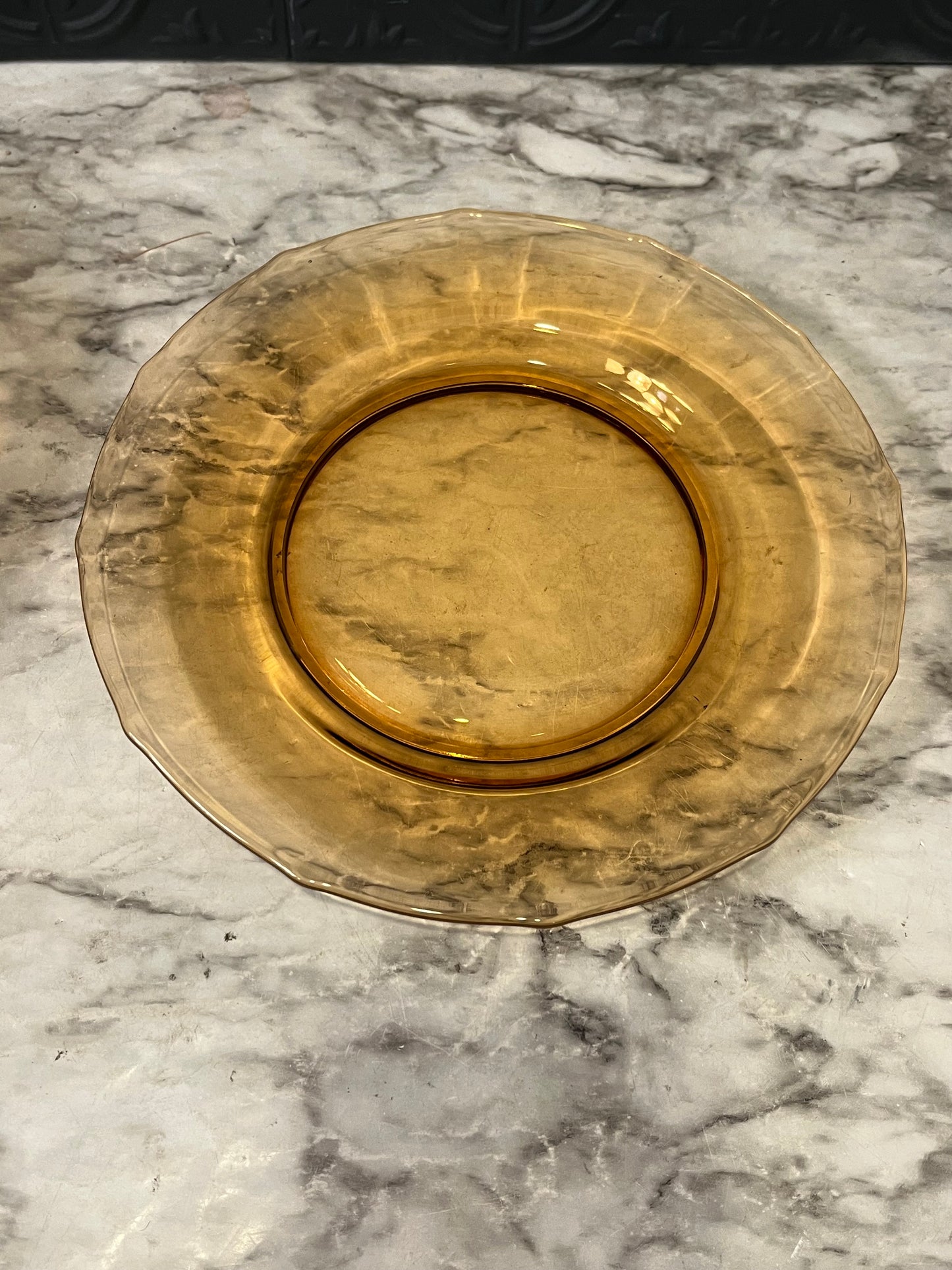 Amber glass salad plates x7