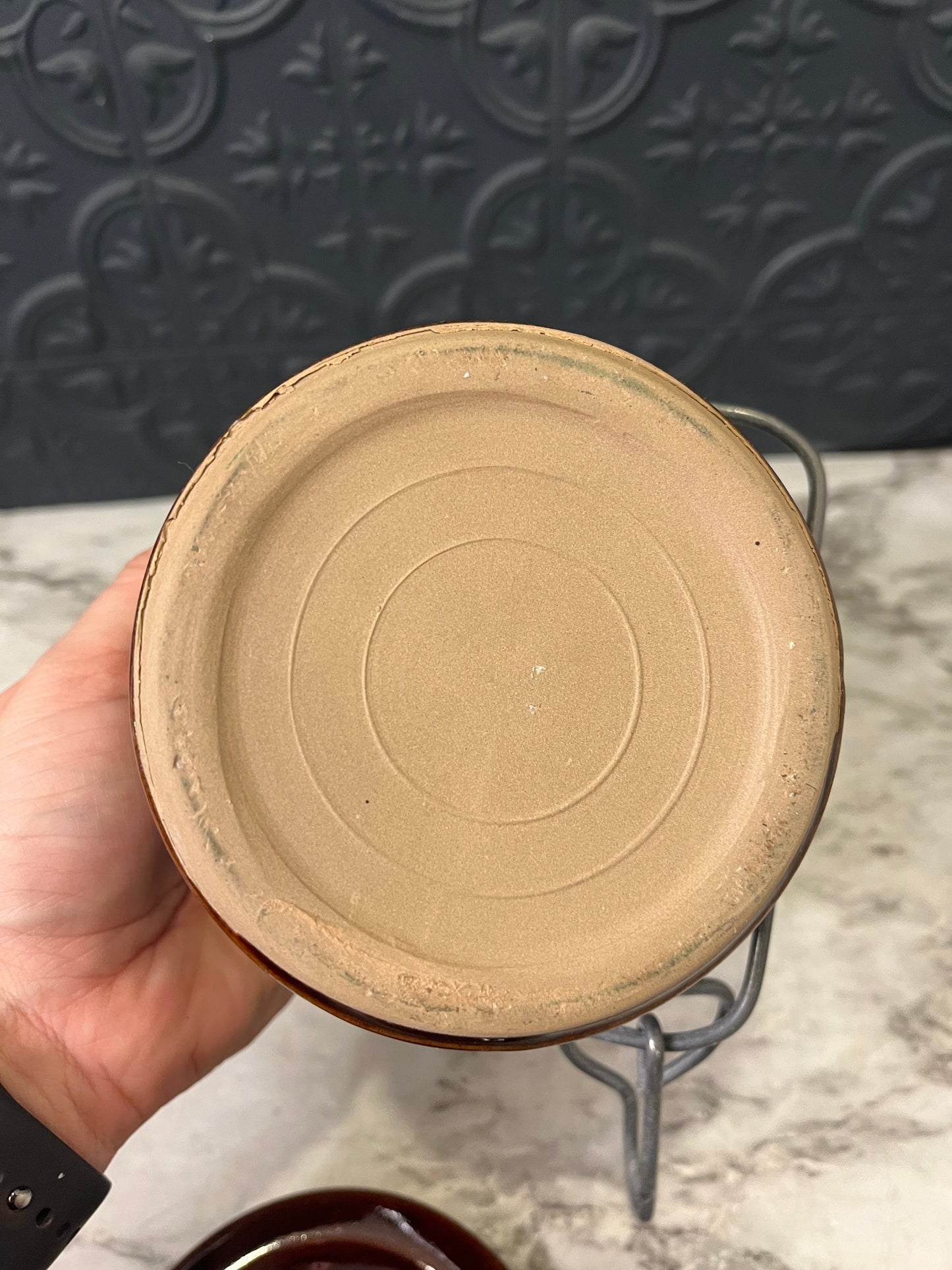 Brown Stoneware Crock with Wire top