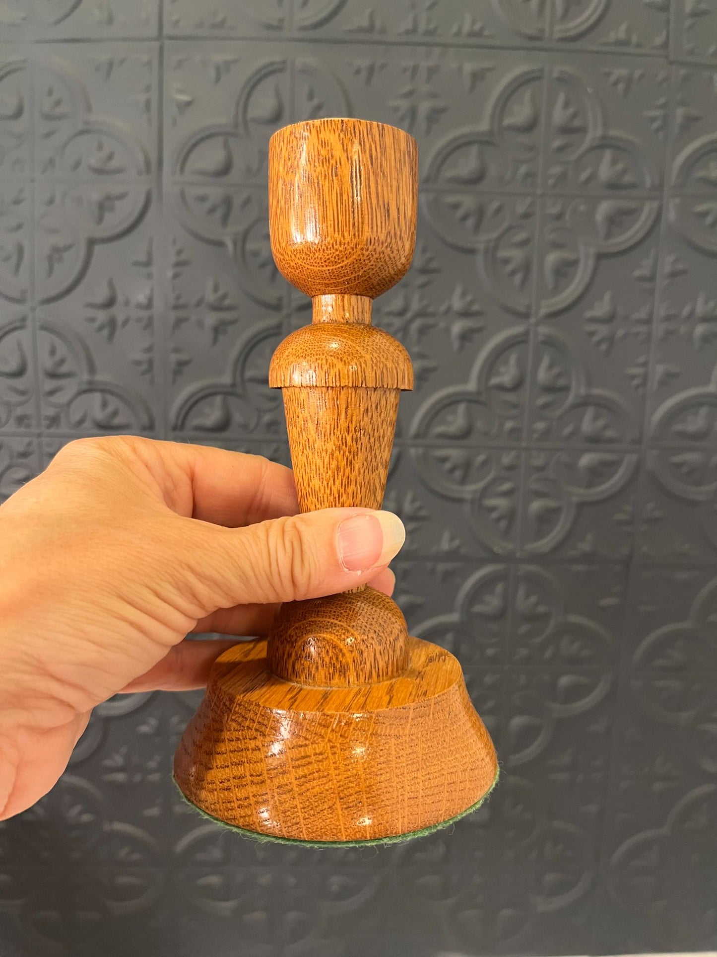 Wood Candle Holder With Thick Round Base
