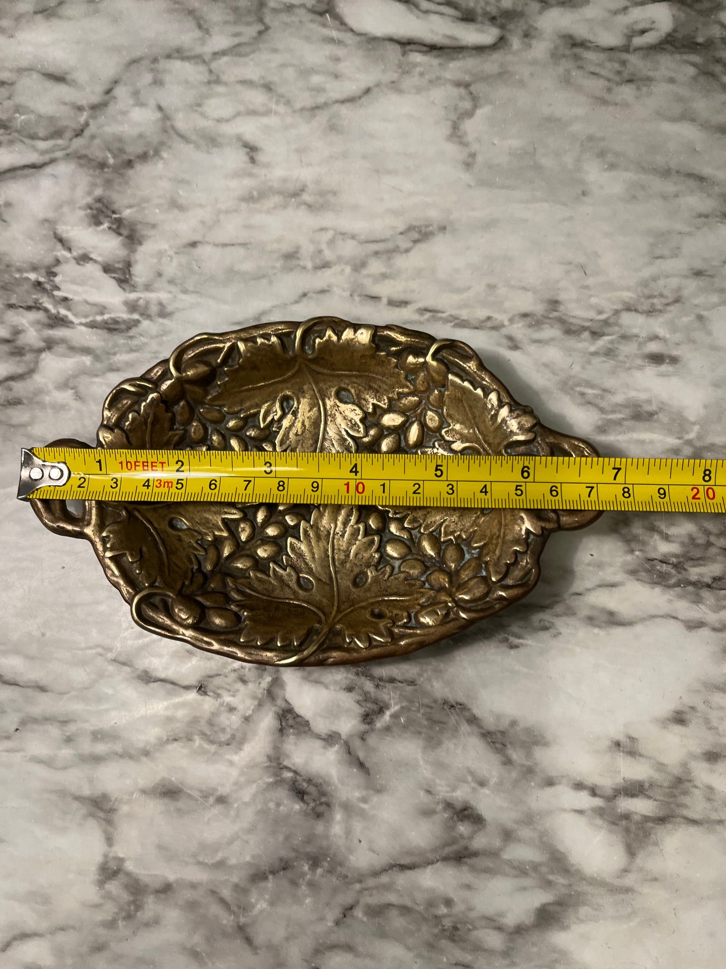 Vintage Brass Trinket Dish with Vine Leaves