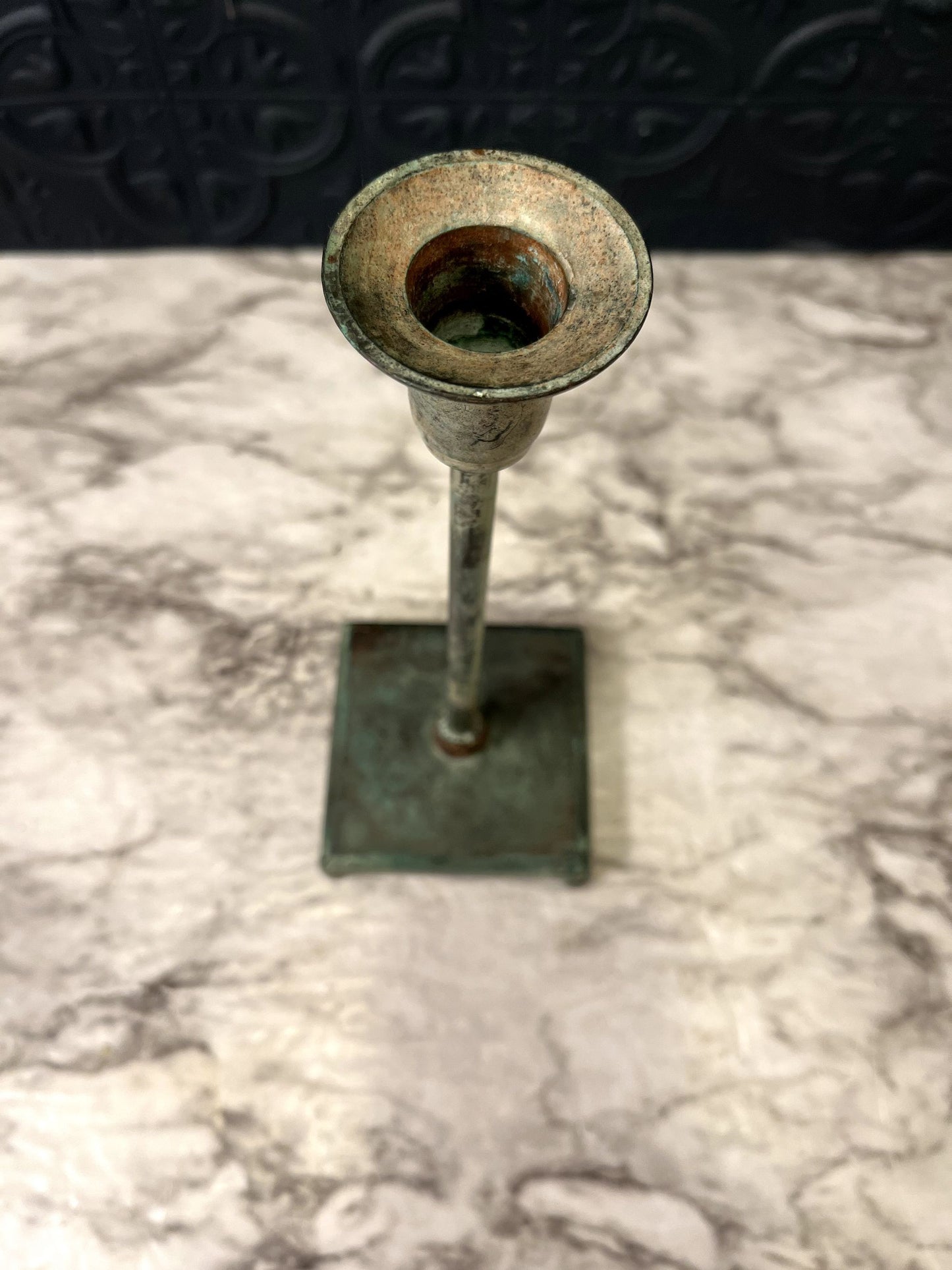 Brass Candle Holder Blue Patina