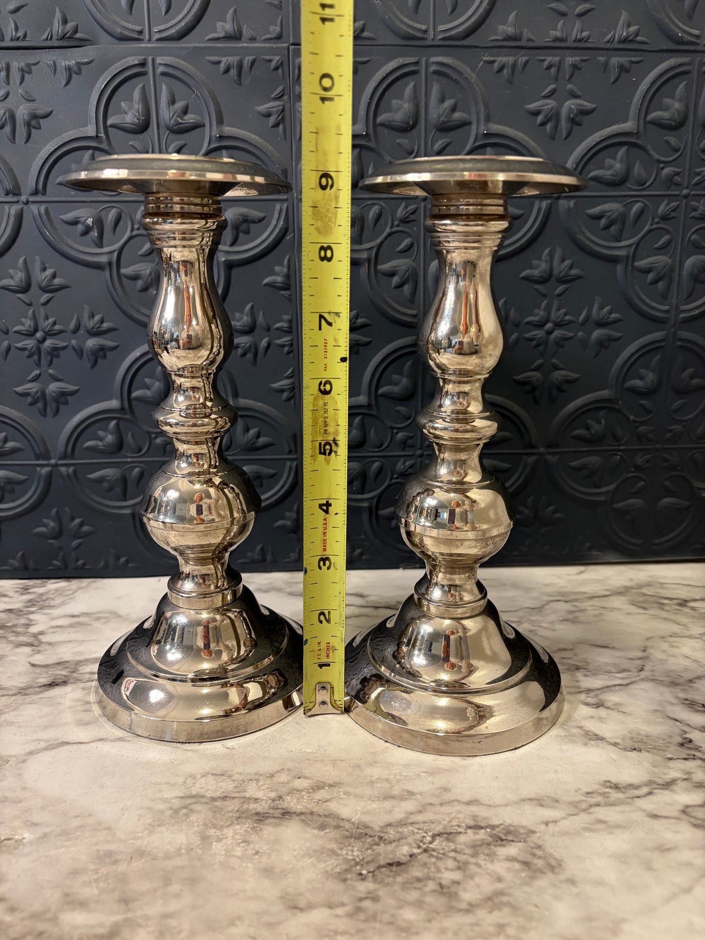 Set of Two Silver plate Candle Holders 9"