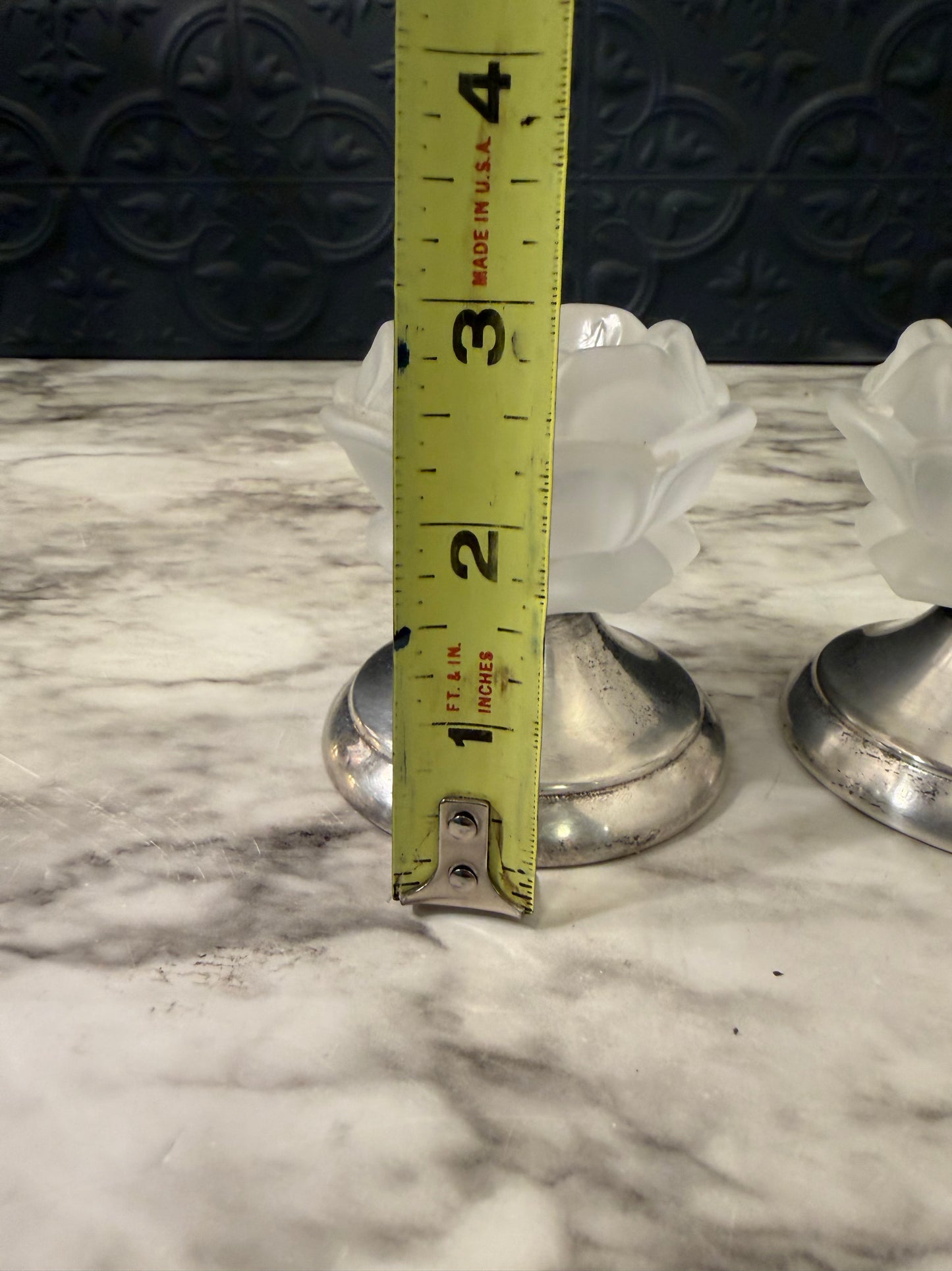 Satin Glass Flower candle holder set of 2