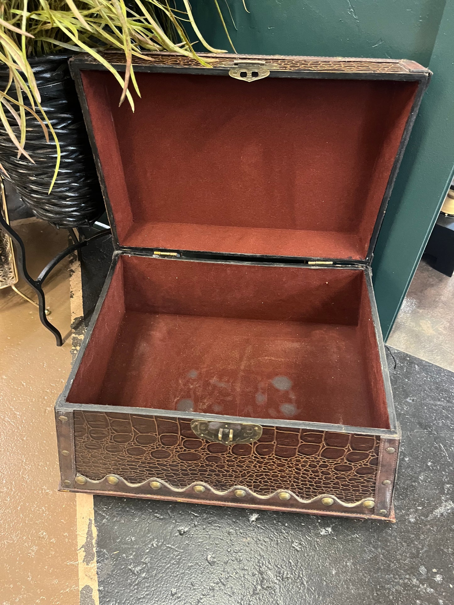 Footed Faux Alligator Chest With Handles
