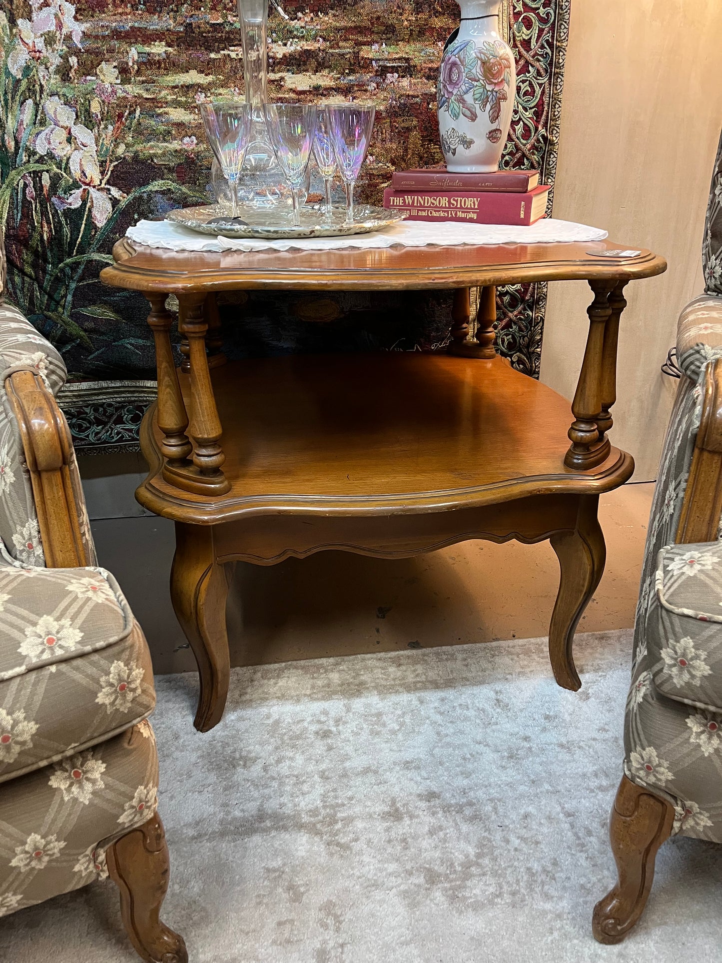 Two Tier Antique wood end table