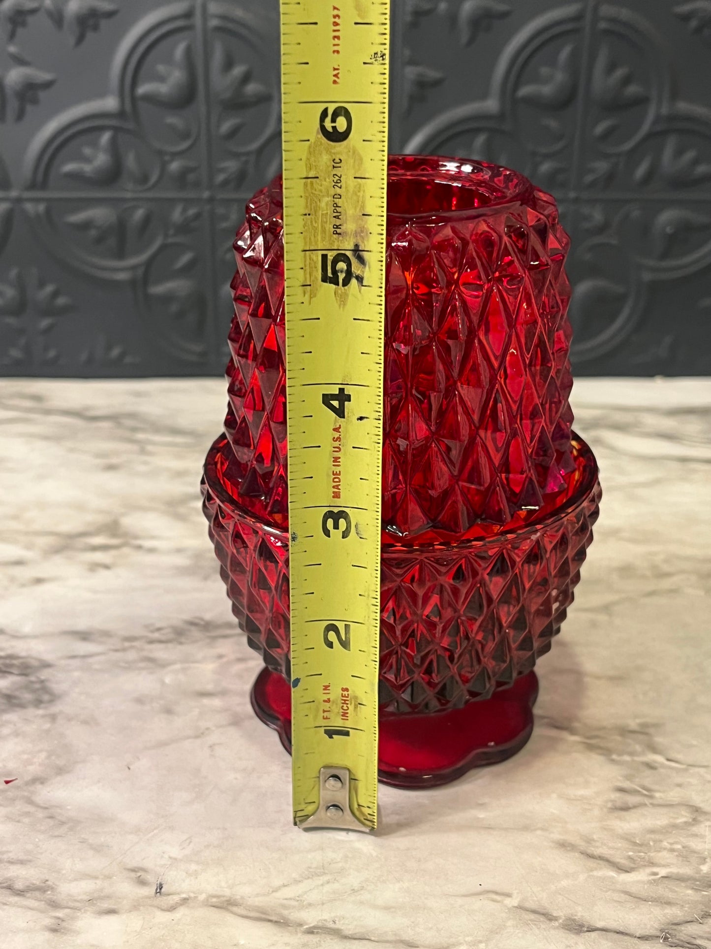 Indiana Glass Red Diamond Point Fairy Lamp