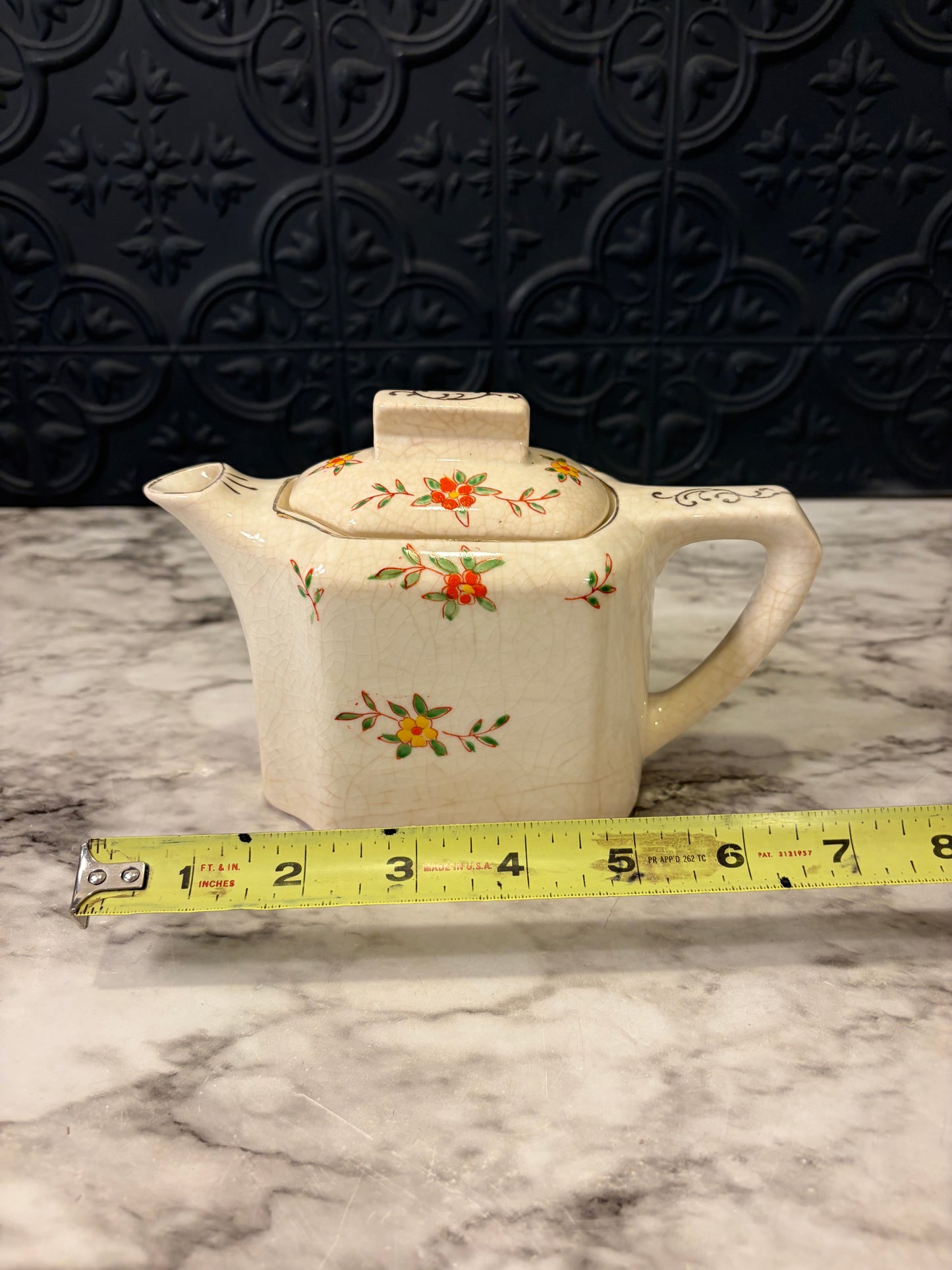 Hand Painted Cream Teapot Cream with Flowers