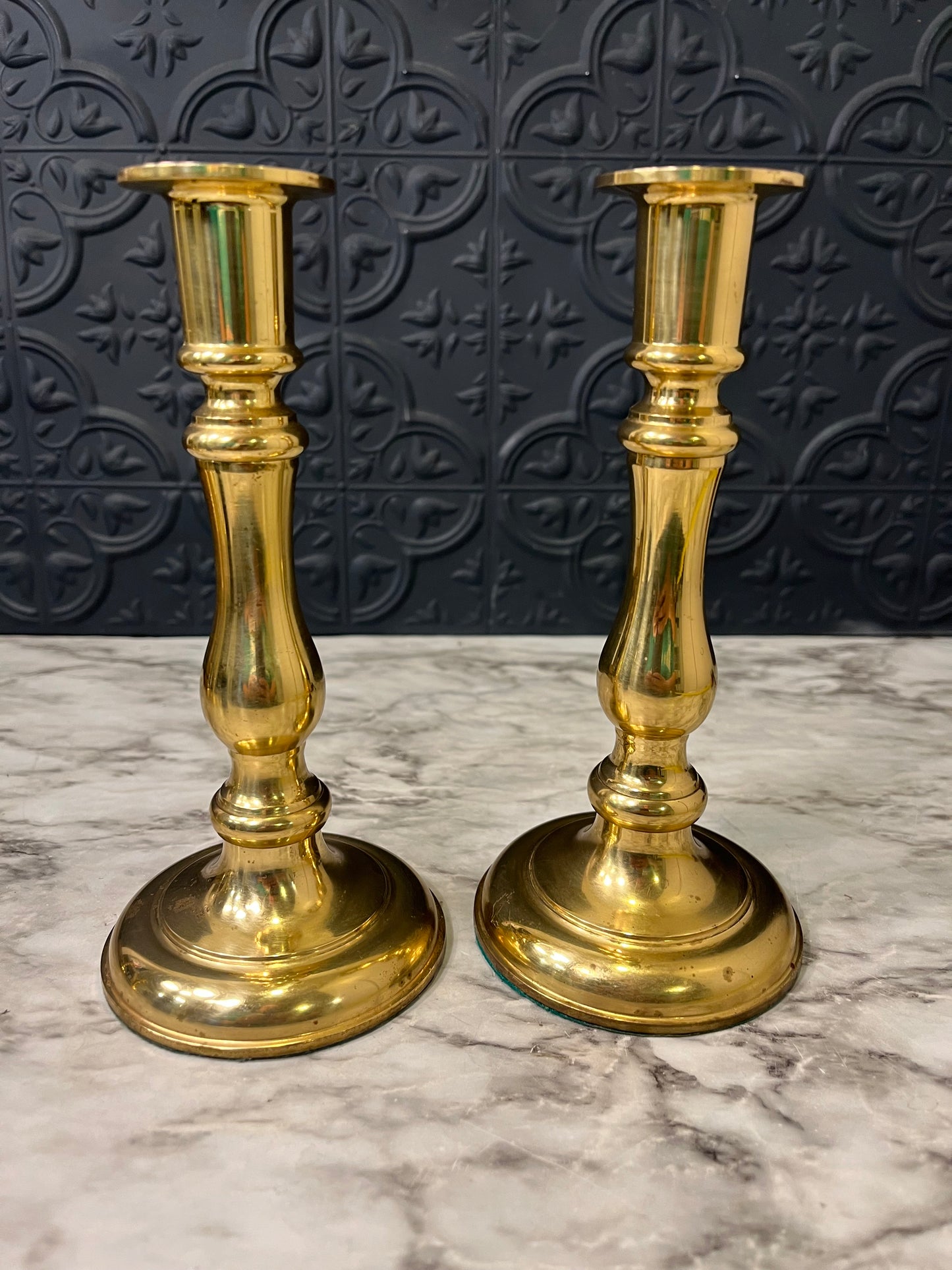 Brass Candle Holdewr 7.25 Set of 2