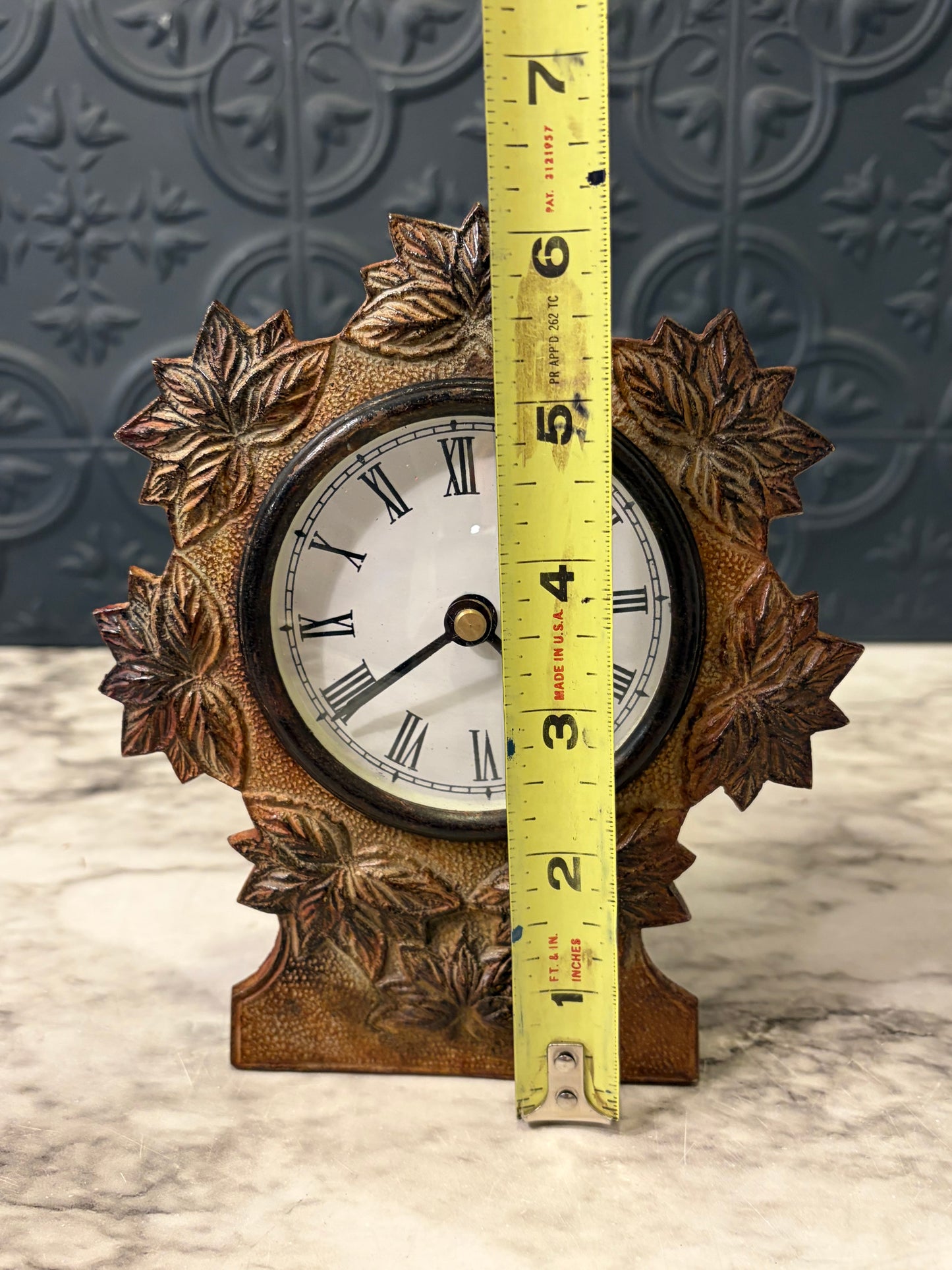 Decorative Metal Mantle Clock with Leaf decor