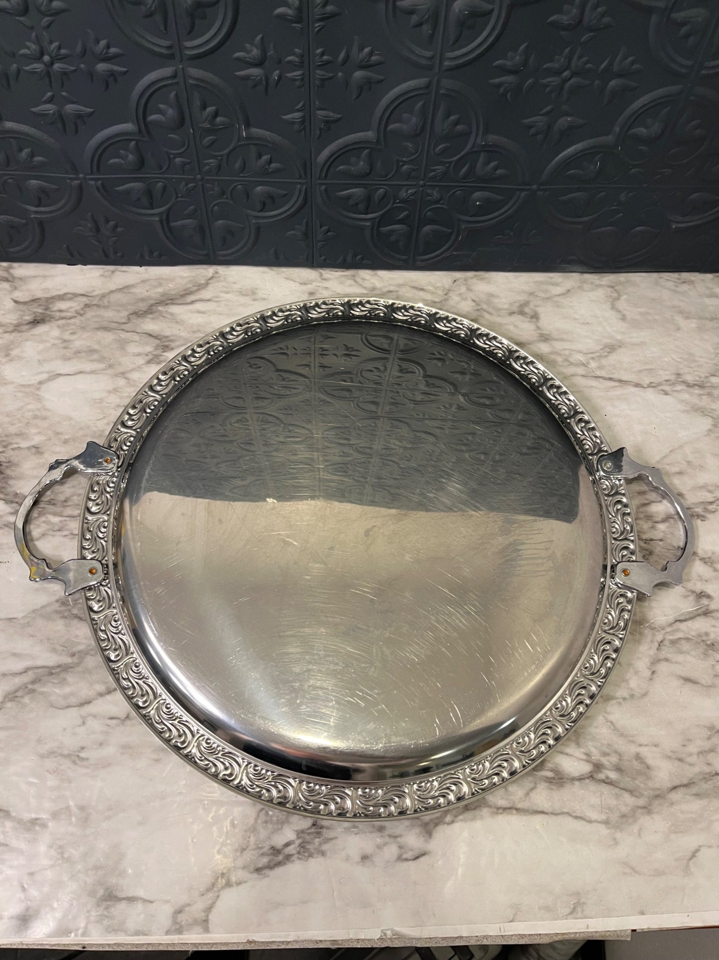 Round Silver plated tray with handles