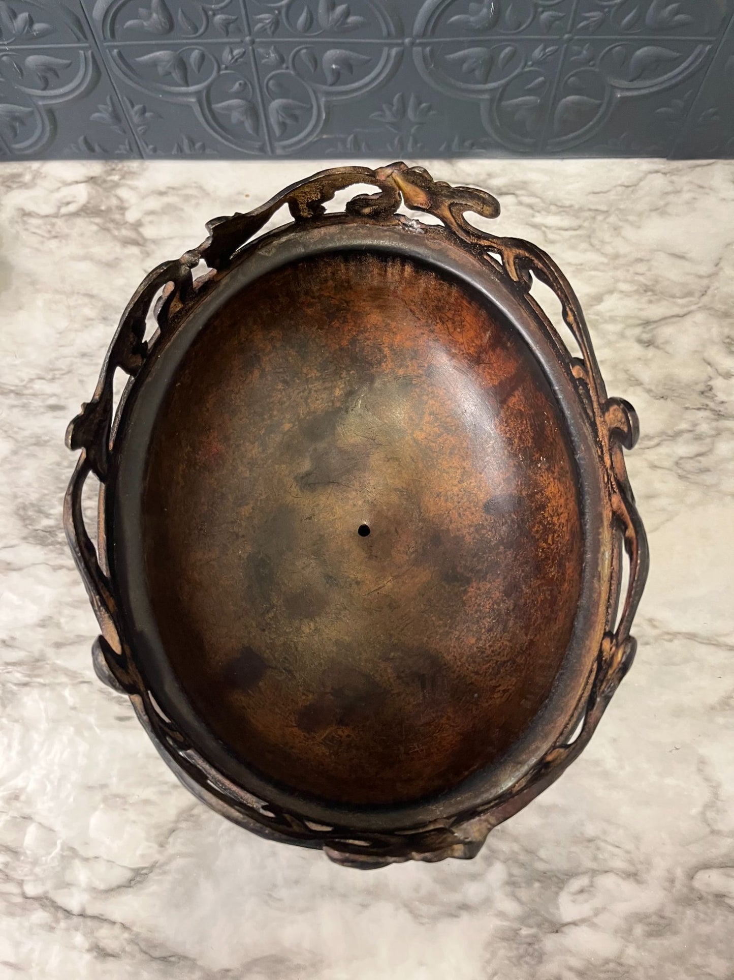 Brown Metal Pedestal Planter