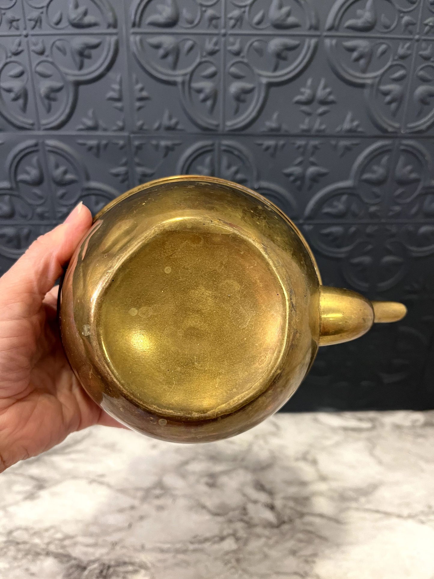 Brass Teapot With Black Ribbed Handle
