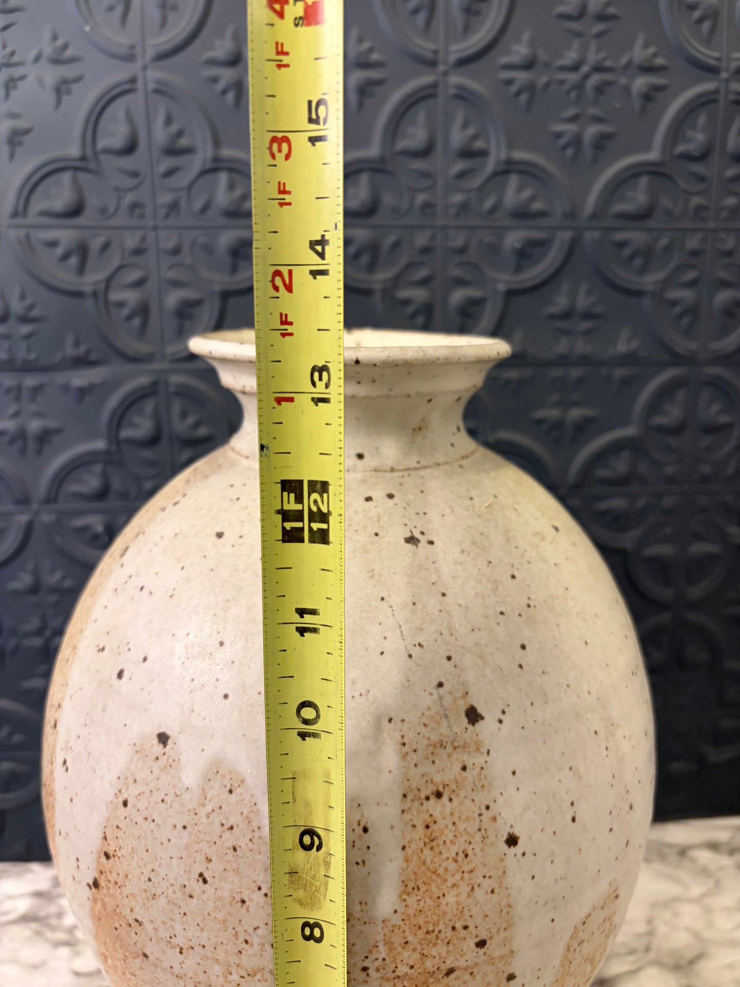 13.25" Tan Drip Pottery Vase