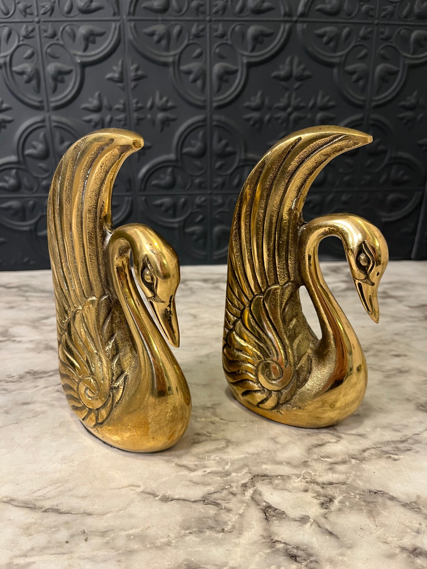 Brass Art Deco Swan Bookends