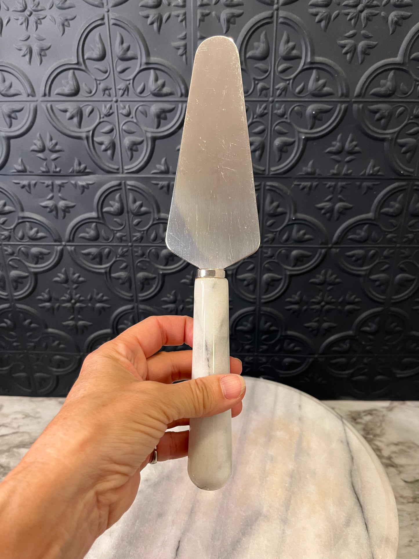 Marble Cake Stand with Cake Knife