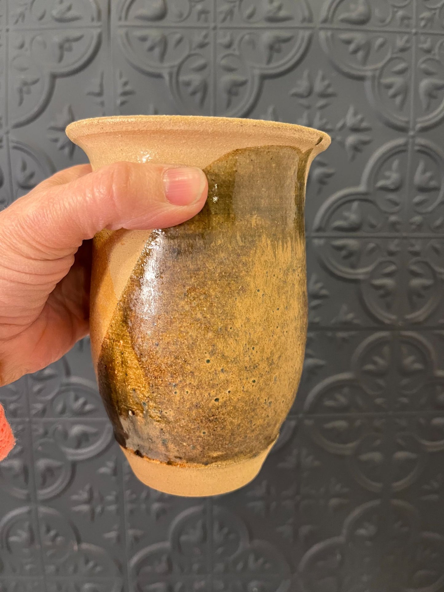 Peach and Brown Pottery Vase