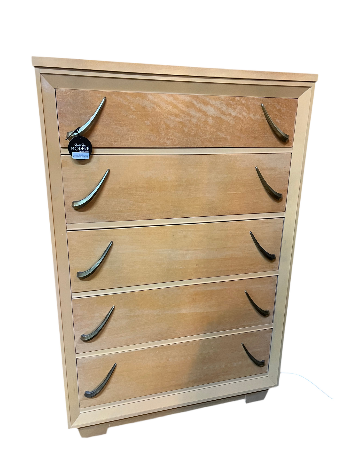 Blonde MCM Highboy Dresser with Slash handles
