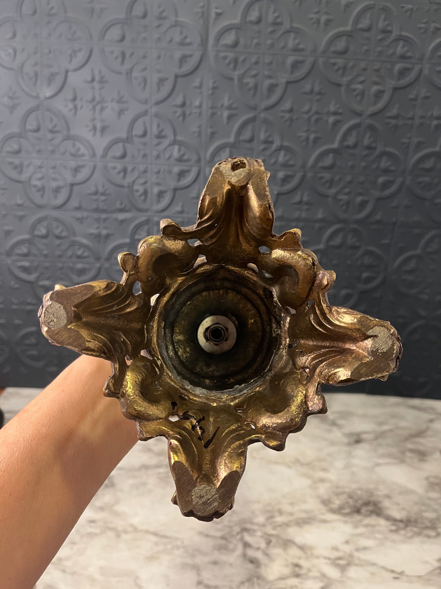 17" Ornate Brass Pillar Holder