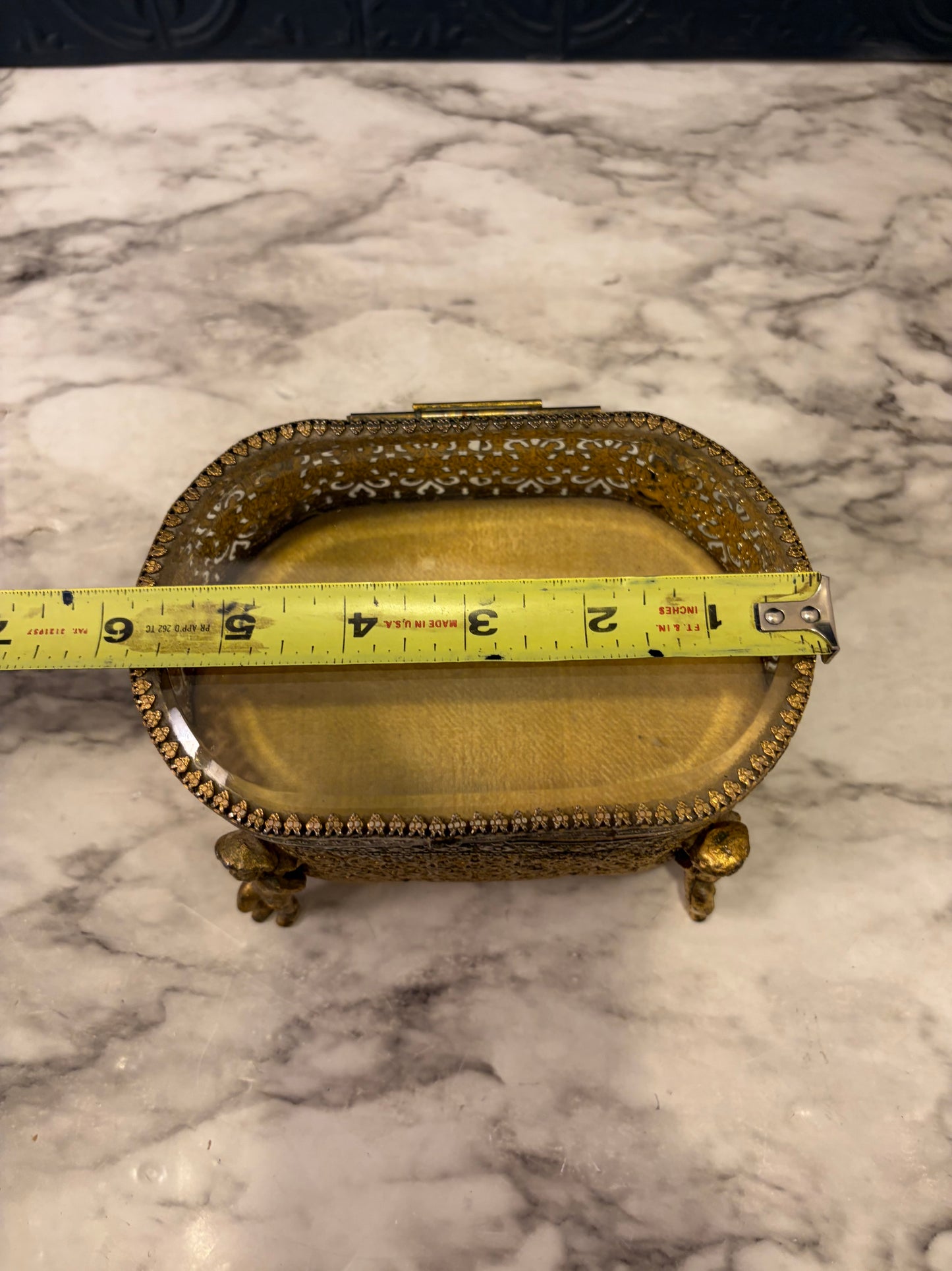 Gold Filigree Jewelry Box with Cherub legs