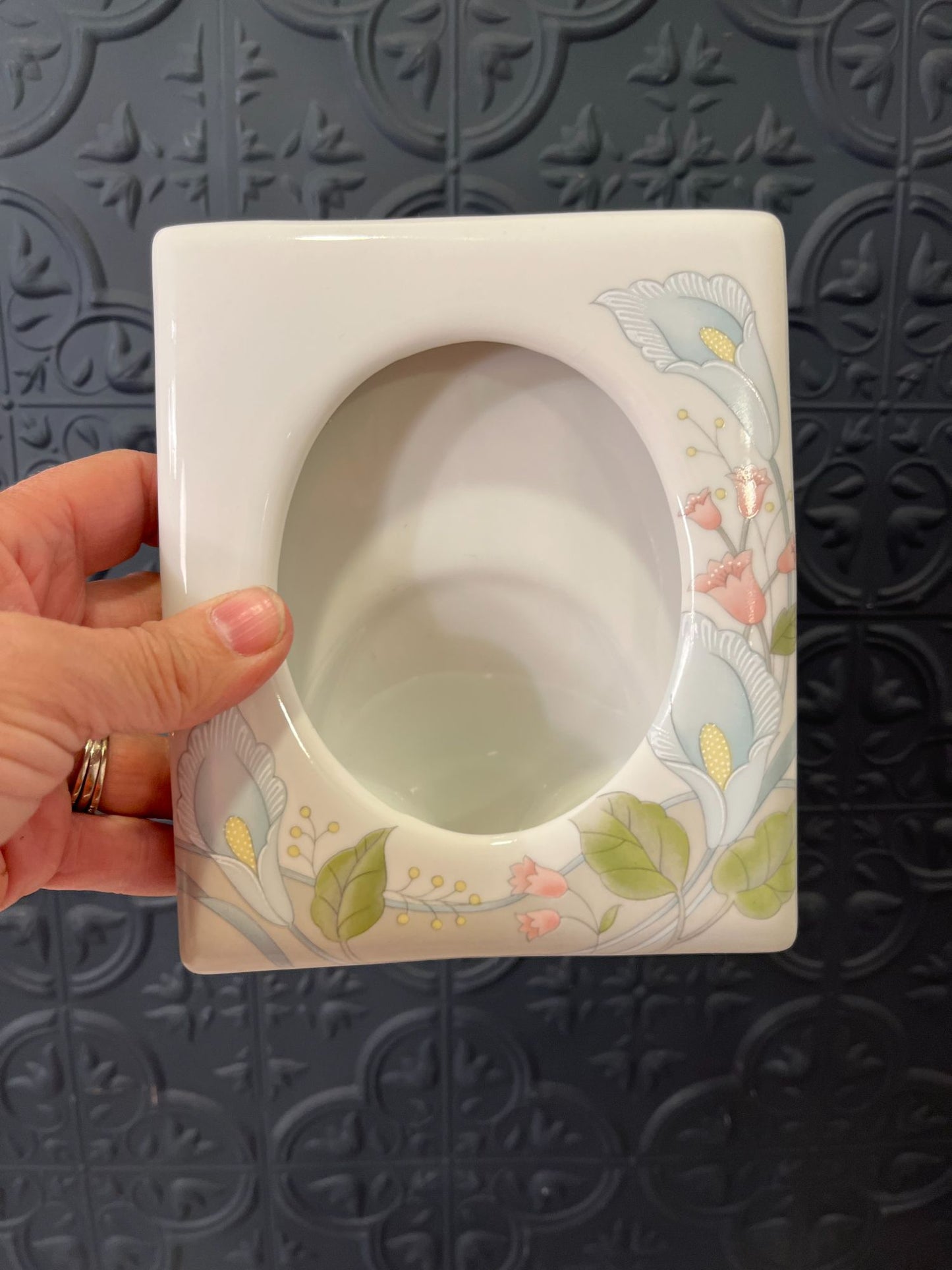 White Ceramic Frame with Flowers