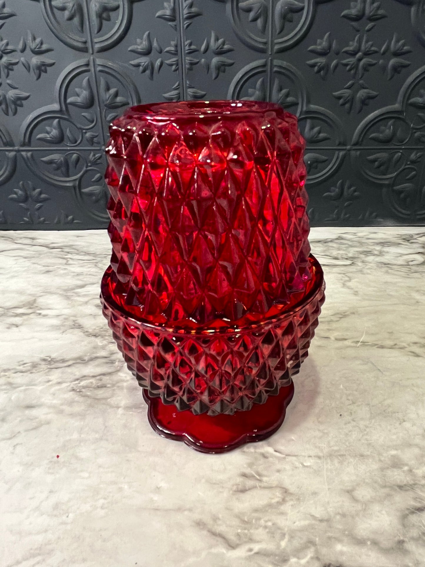 Indiana Glass Red Diamond Point Fairy Lamp