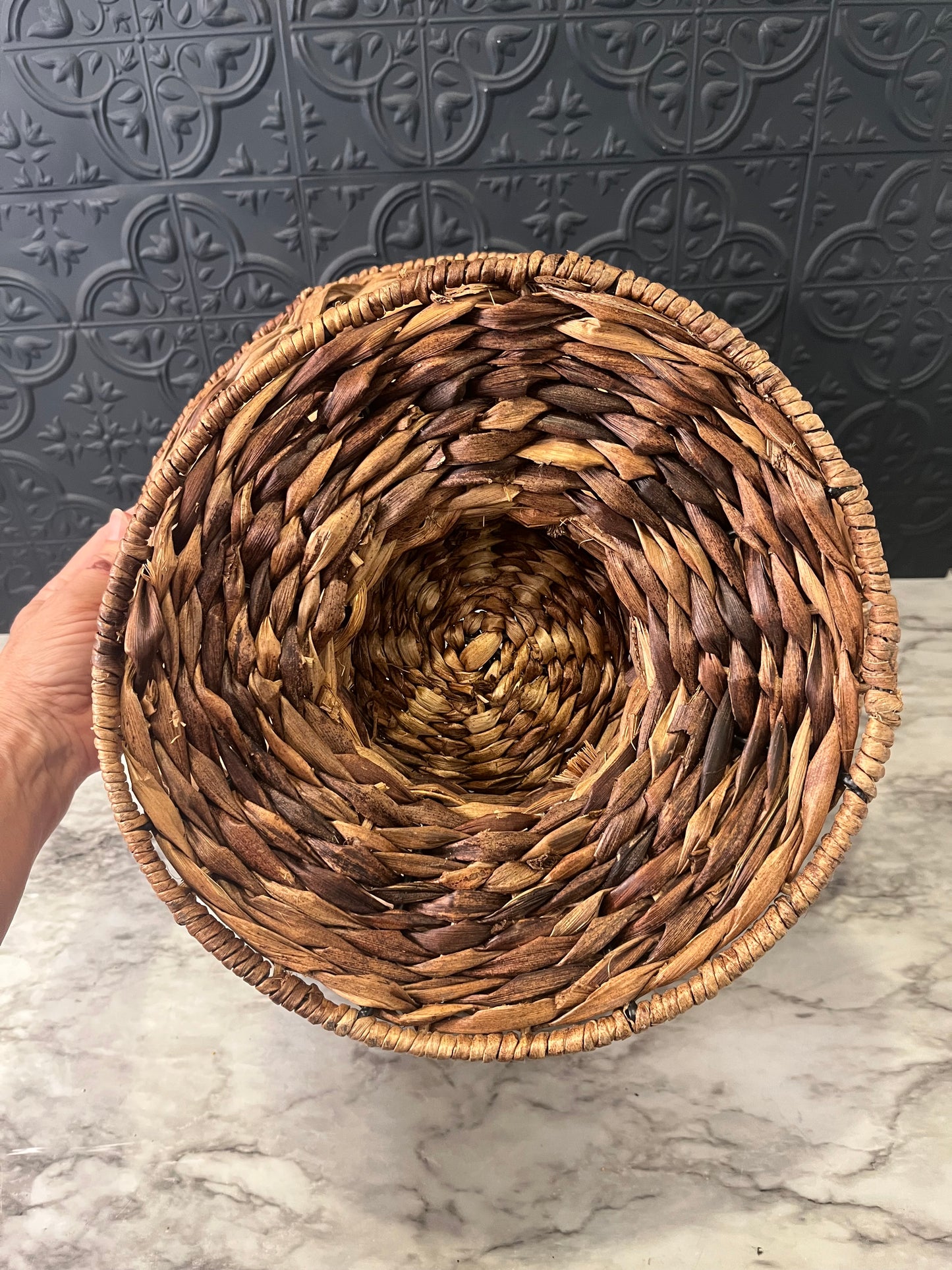 Woven Wicker Pedestal Bowl