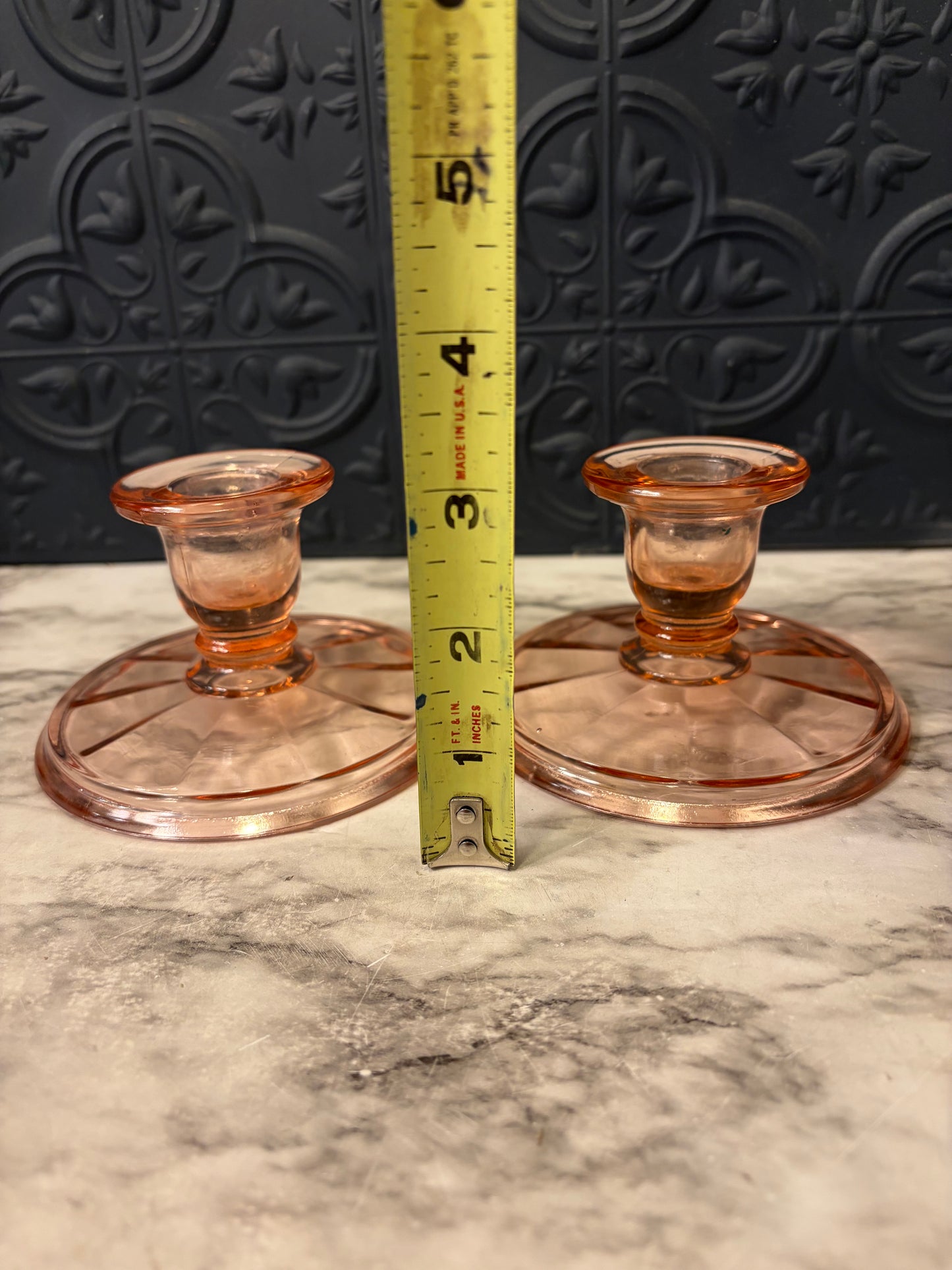 Pink Depression Glass Candle Holder set of 2
