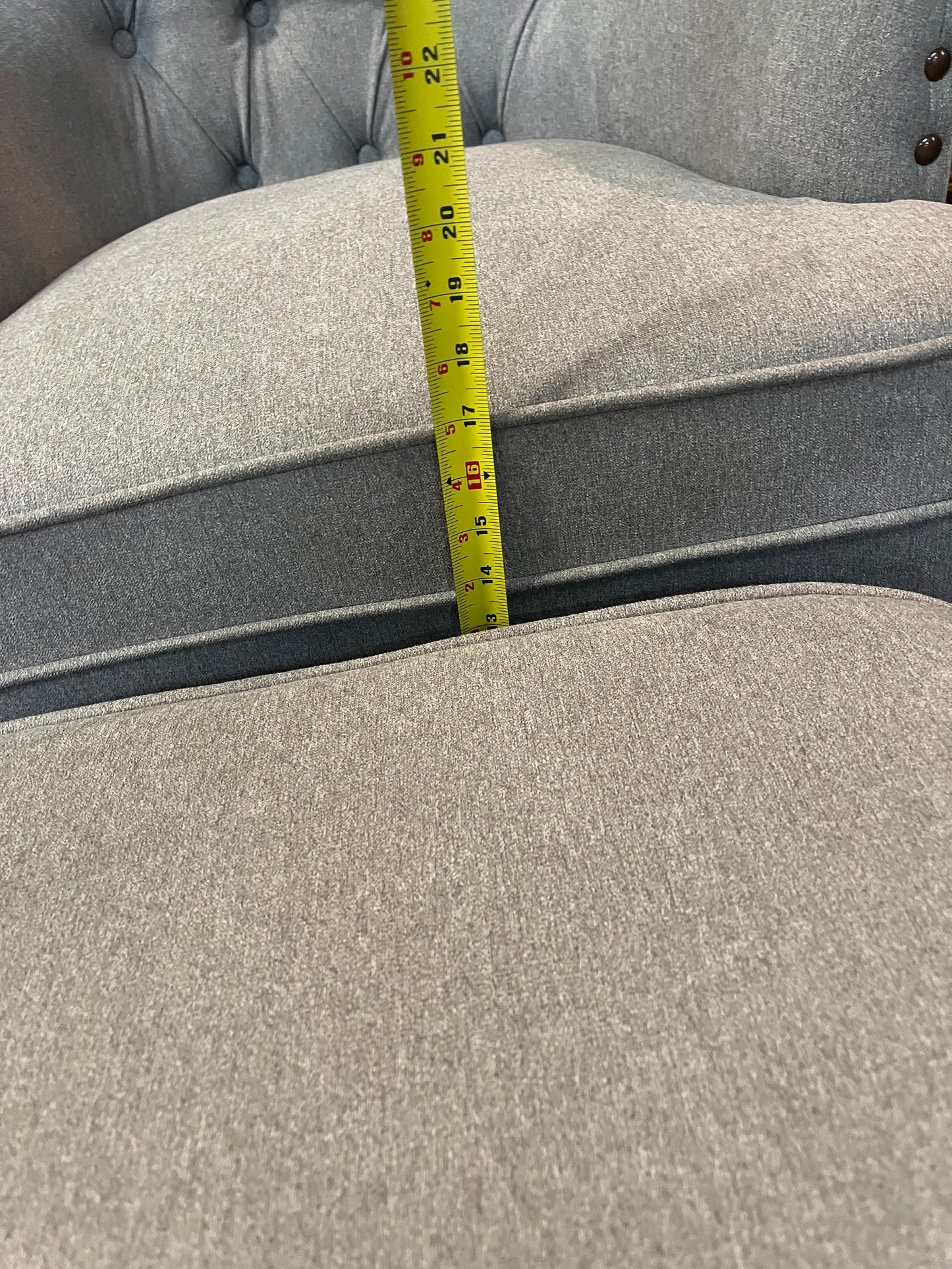 Grey Chair with Rivets and Ottoman