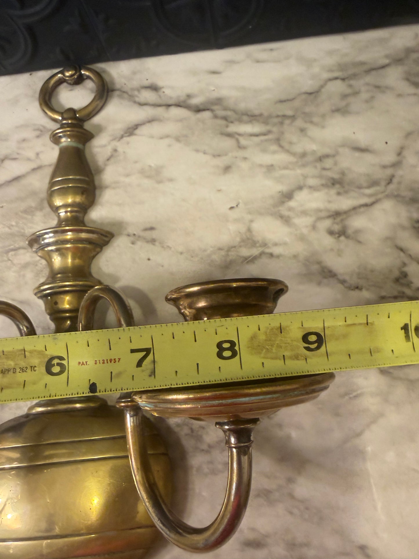 Double Arm Brass Sconce with Weighted Round Base