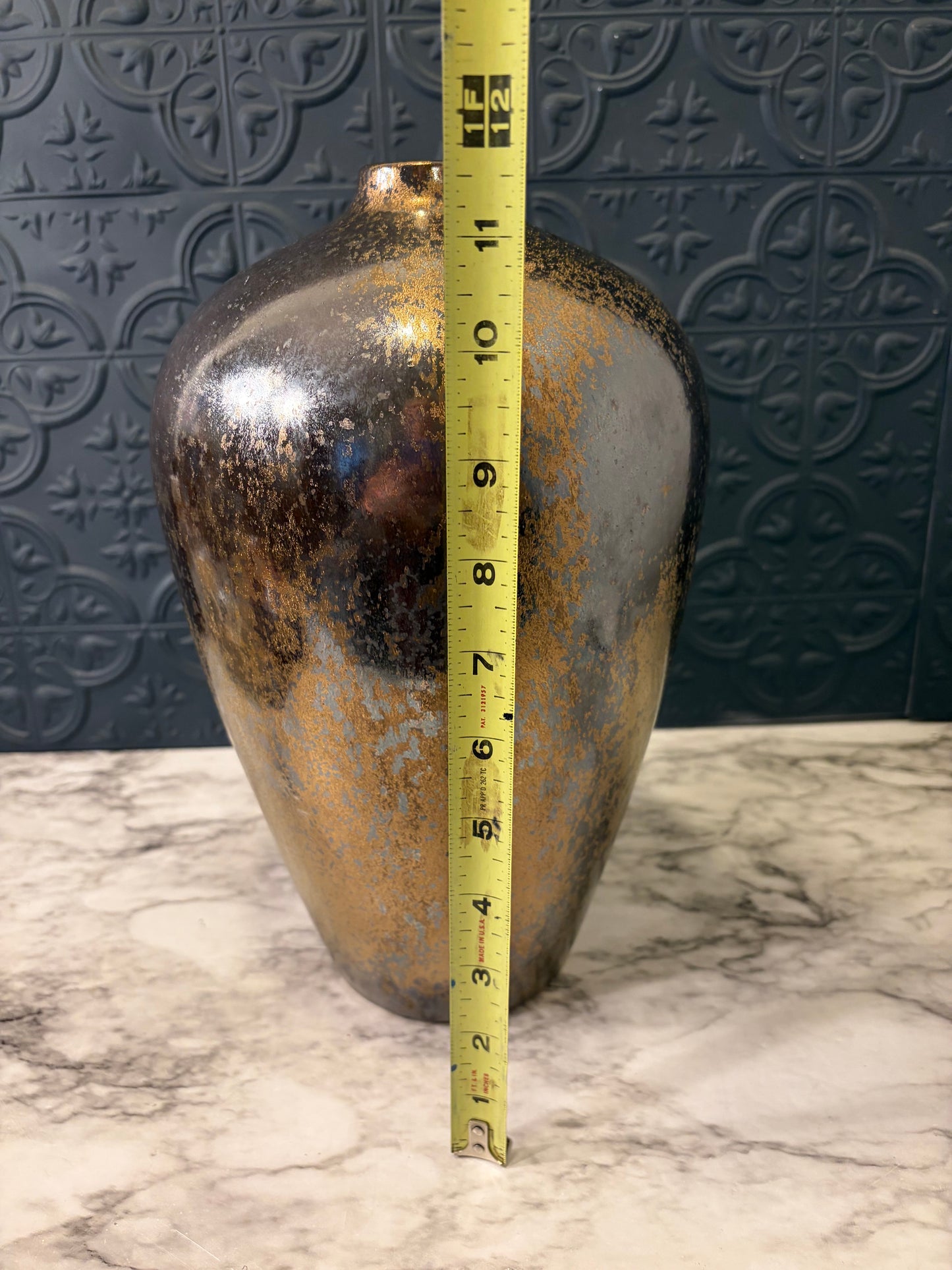 Silver and Gold Crackle Vase 11.5