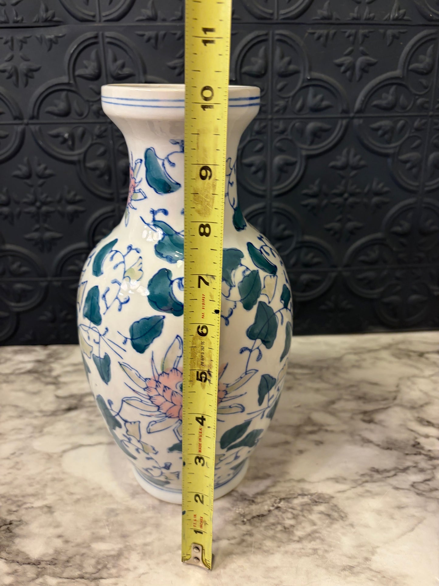Chinese Vase with Pink and blue Leaves and flowers