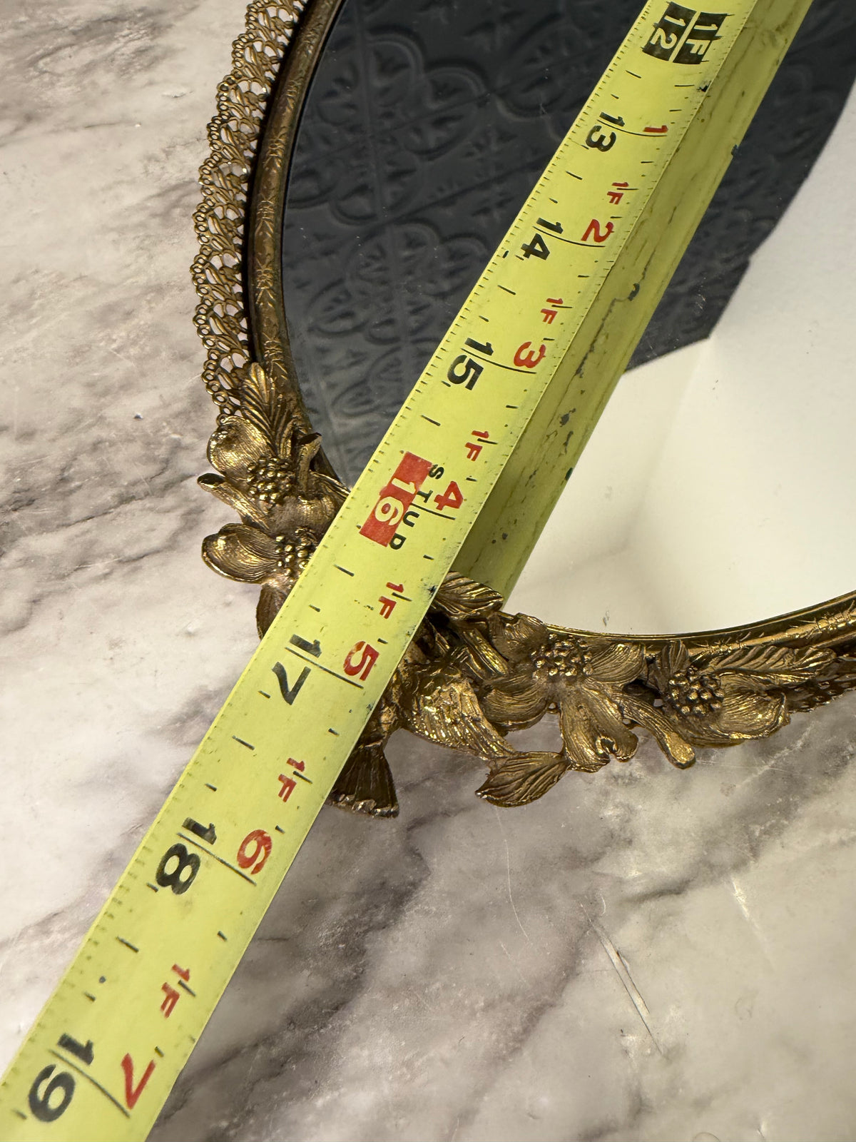 Brass Mirror Tray with Bird Handles 17.5"