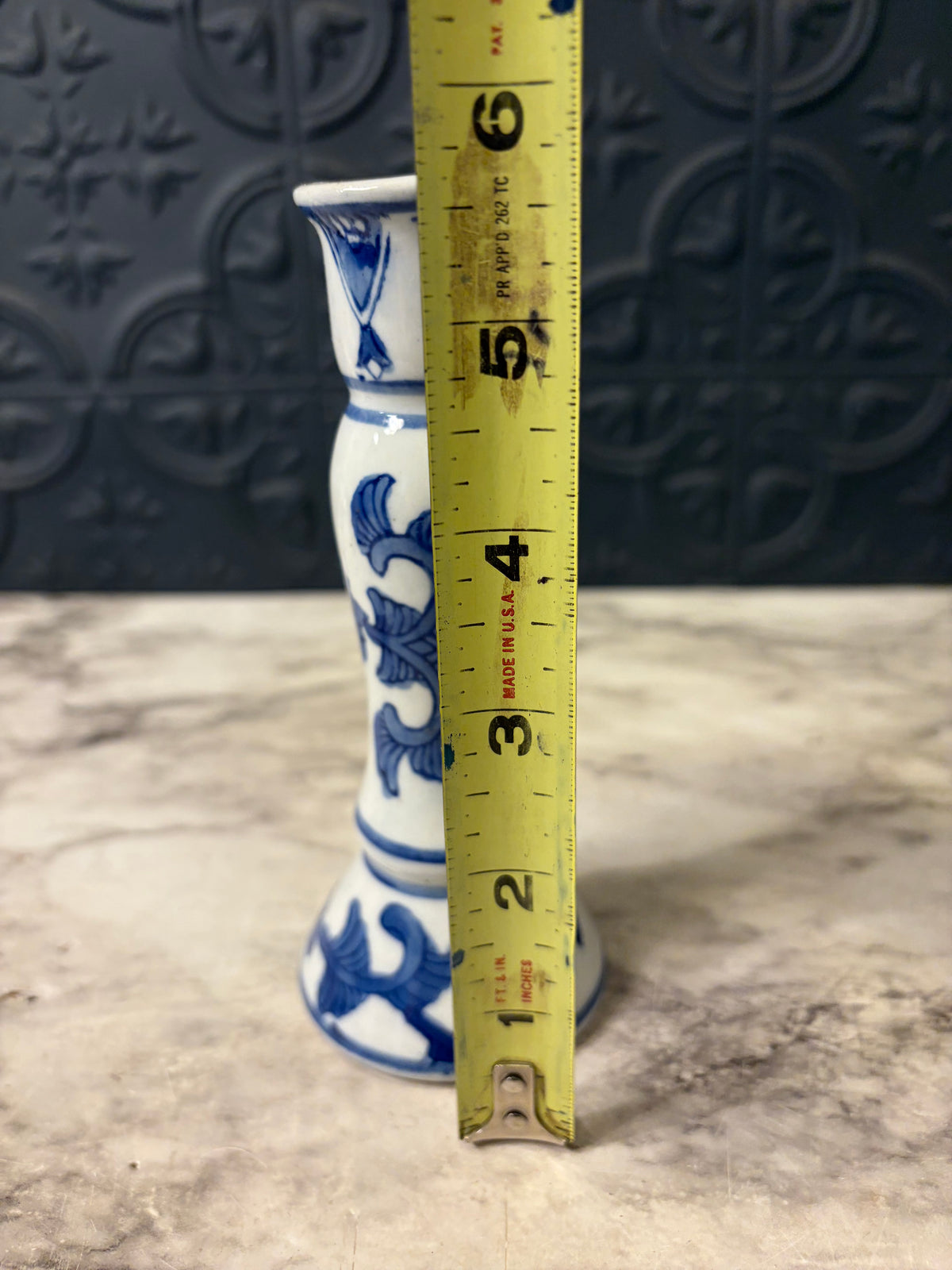 Blue and White Porcelain Candle Holder 5.5"