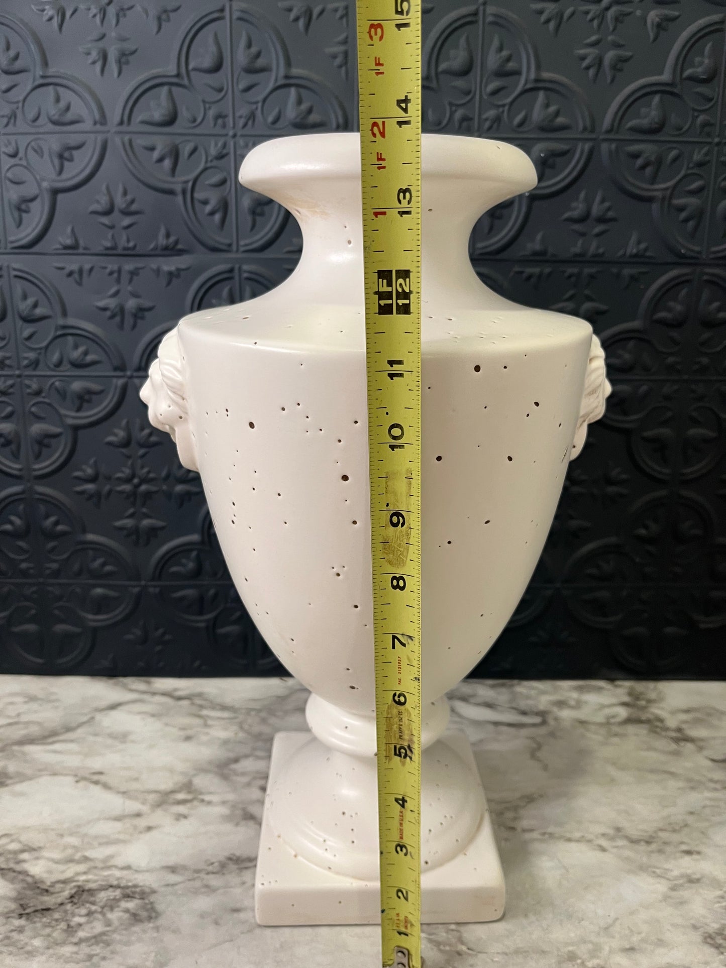 White Decorative Urn with Lion Handles