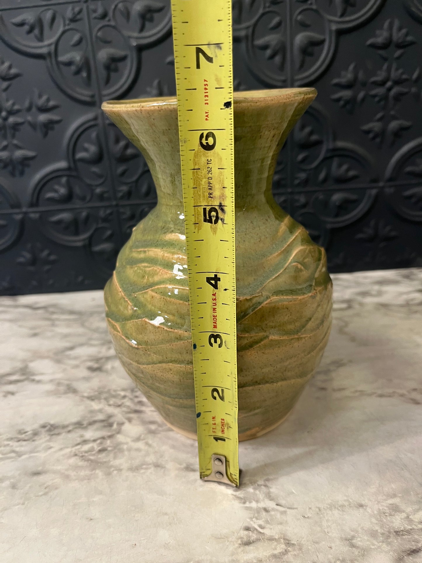Studio Pottery Green with Wave Design