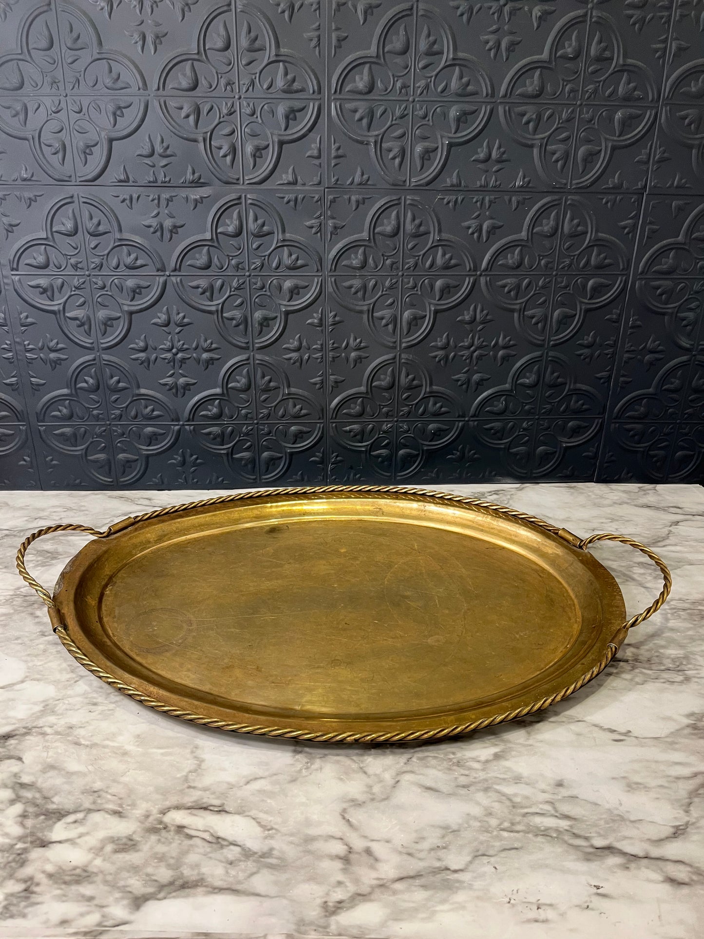 Large Oval Brass Tray with Rope Detail