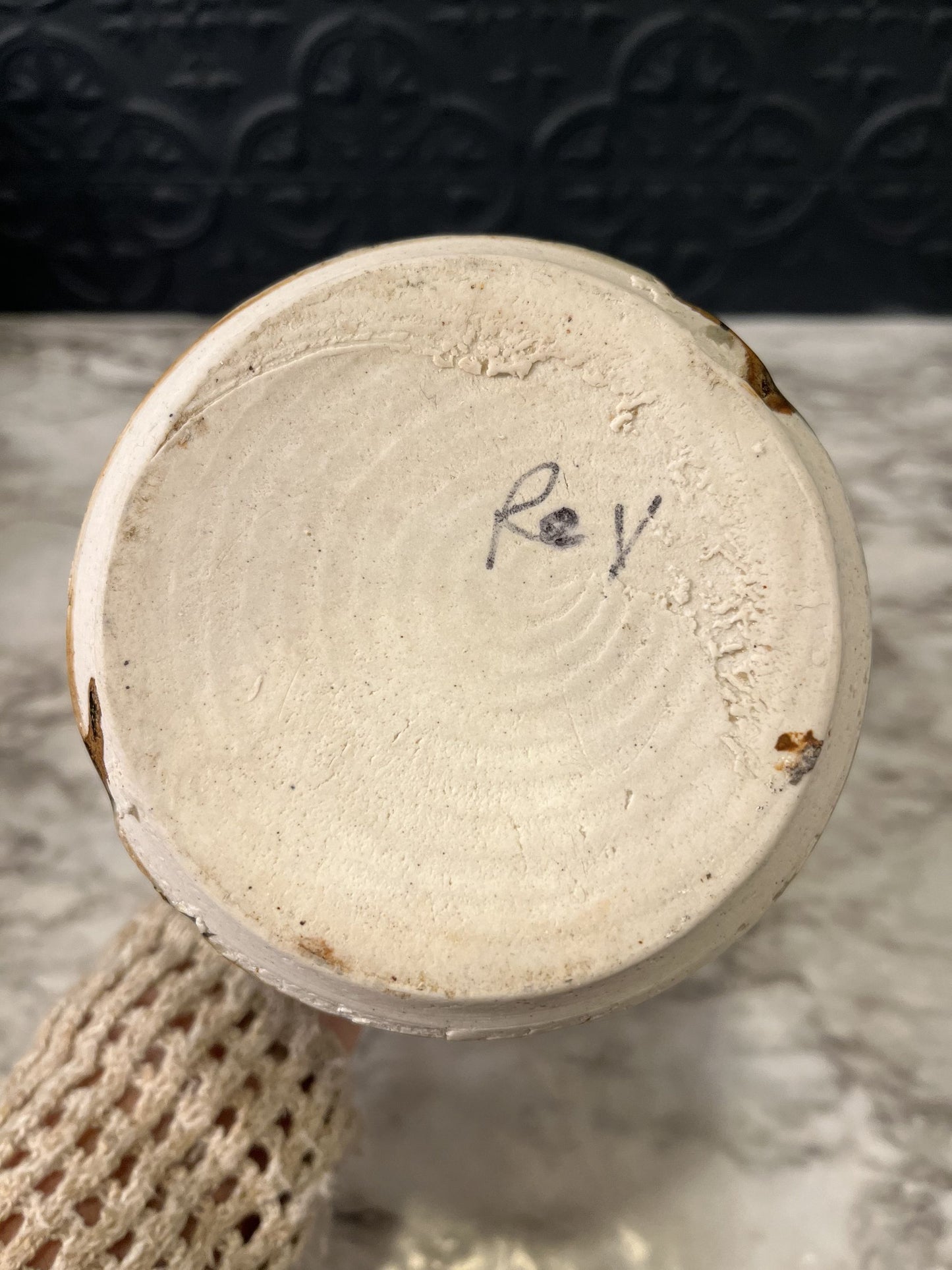 Tall gray speckled pottery pot