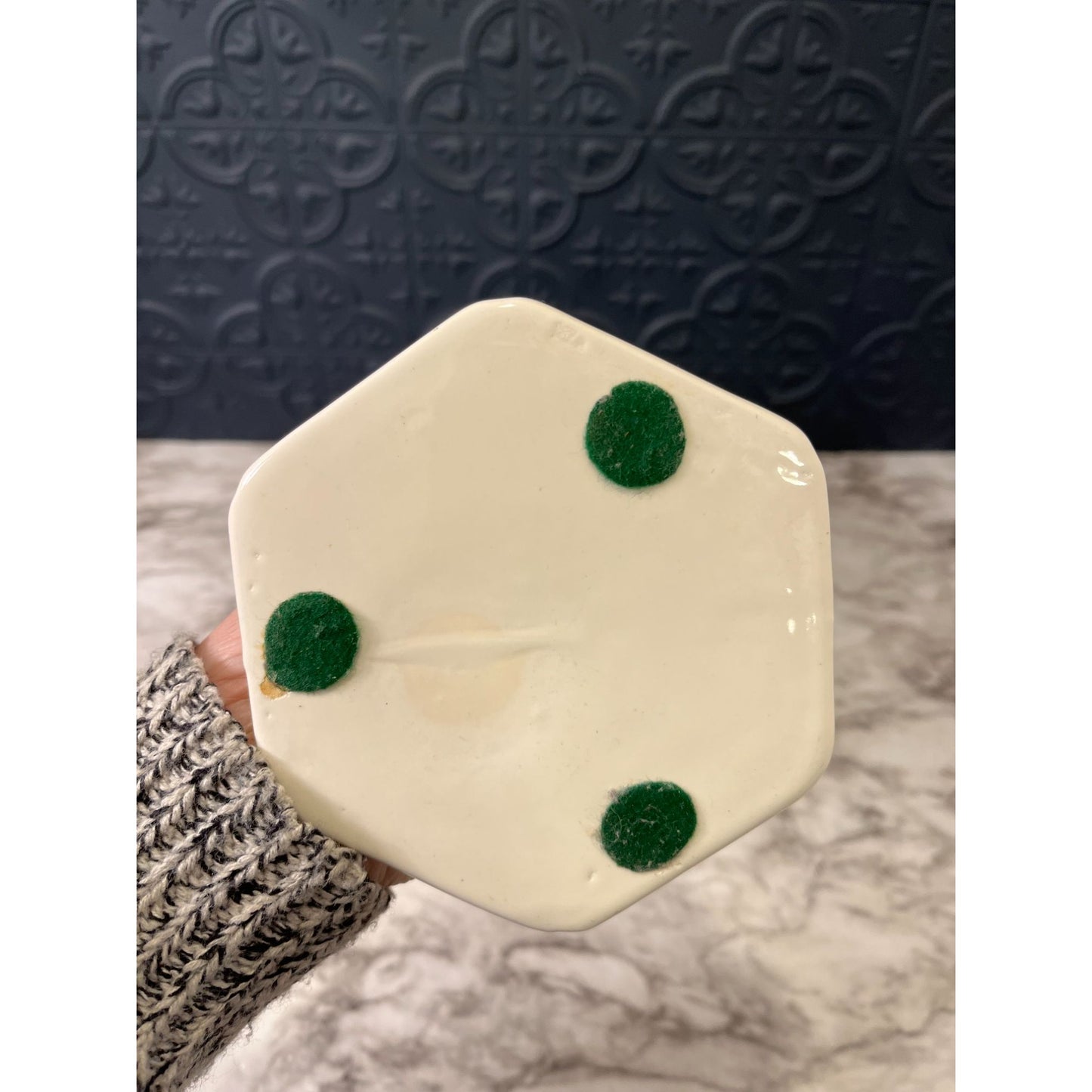 Cream Haeger Vase Hexagon - Large