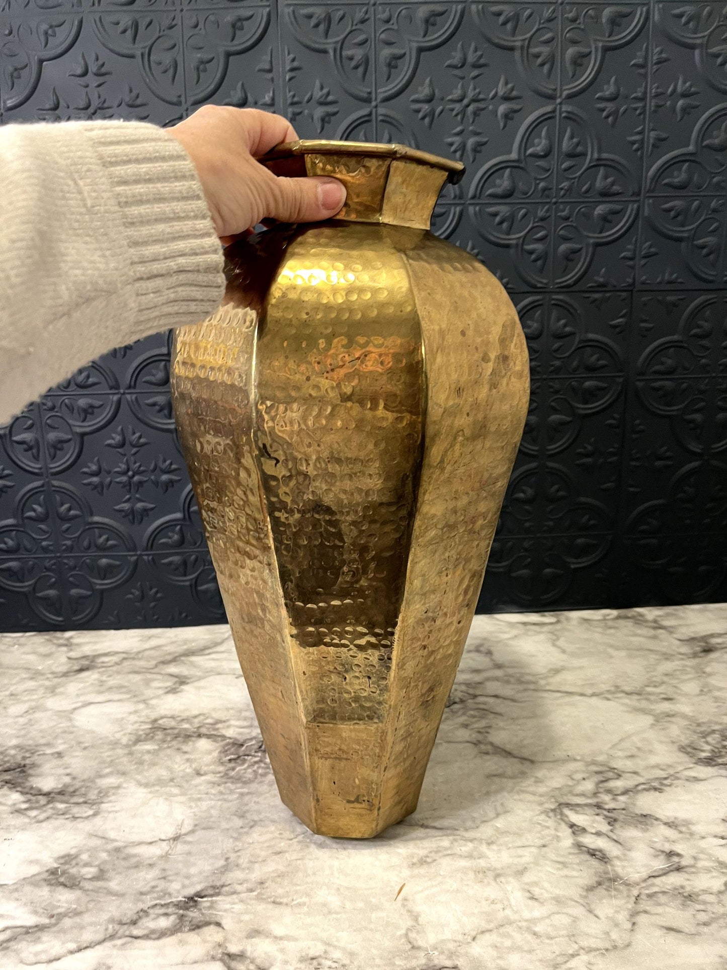 Large Brass Dimpled Vase
