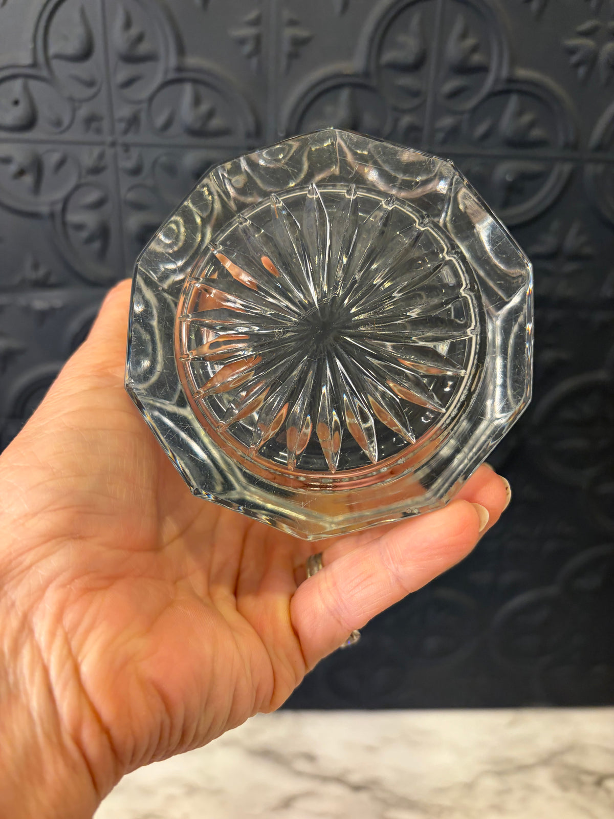 Crystal Biscuit Jar with Lid and Starbust bottom