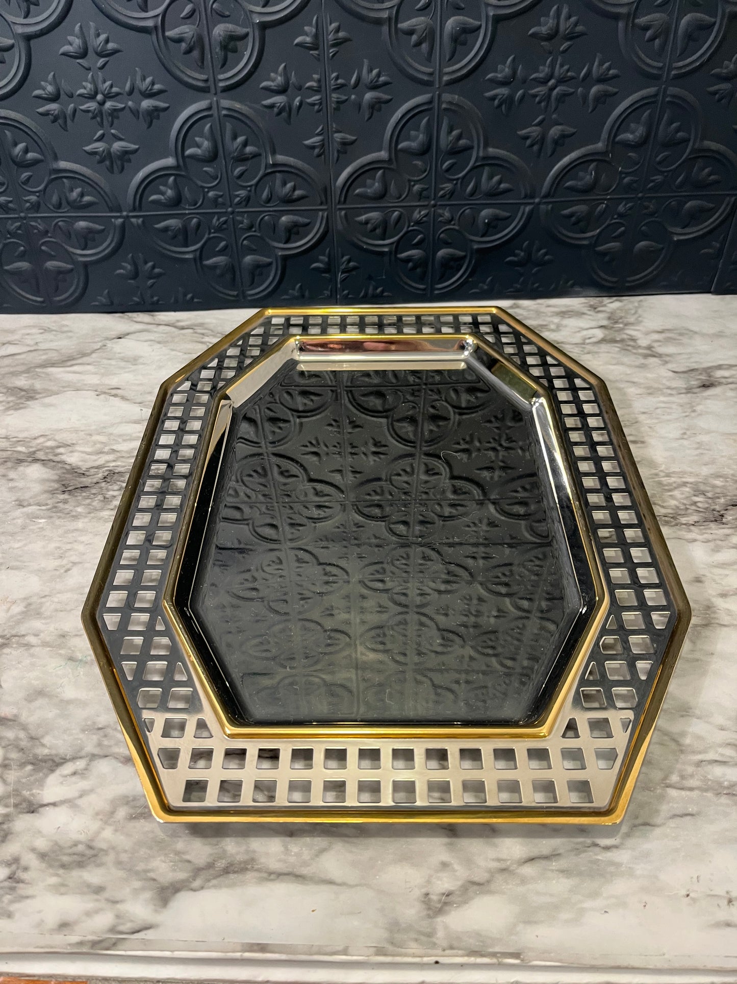 Stainless and 24K Gold Serving Tray INOXPRAN