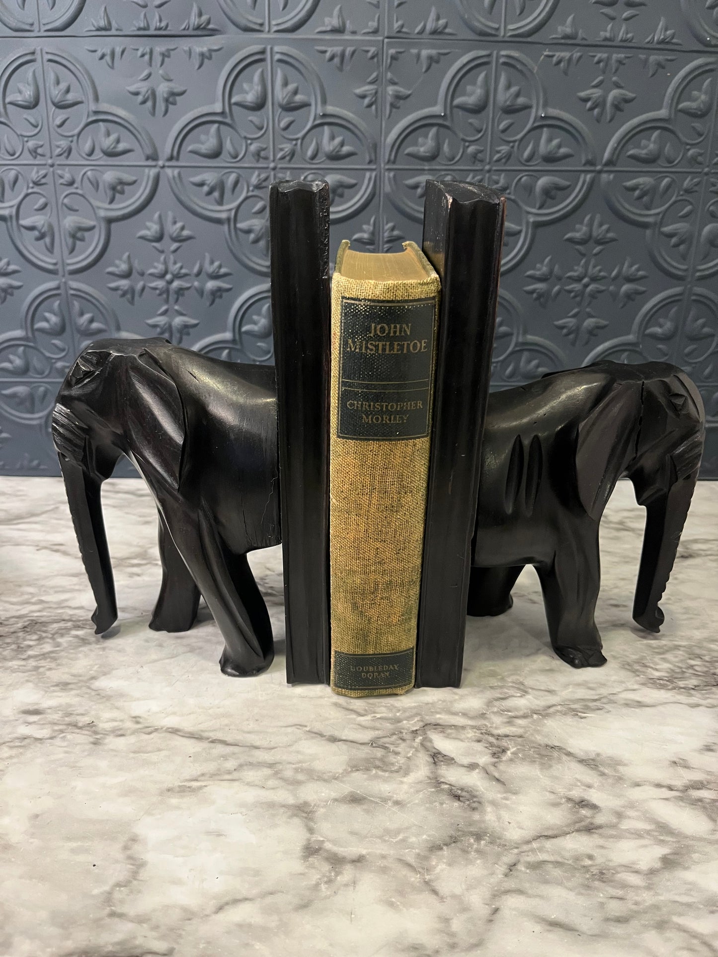 Black Wood Elephant Bookends