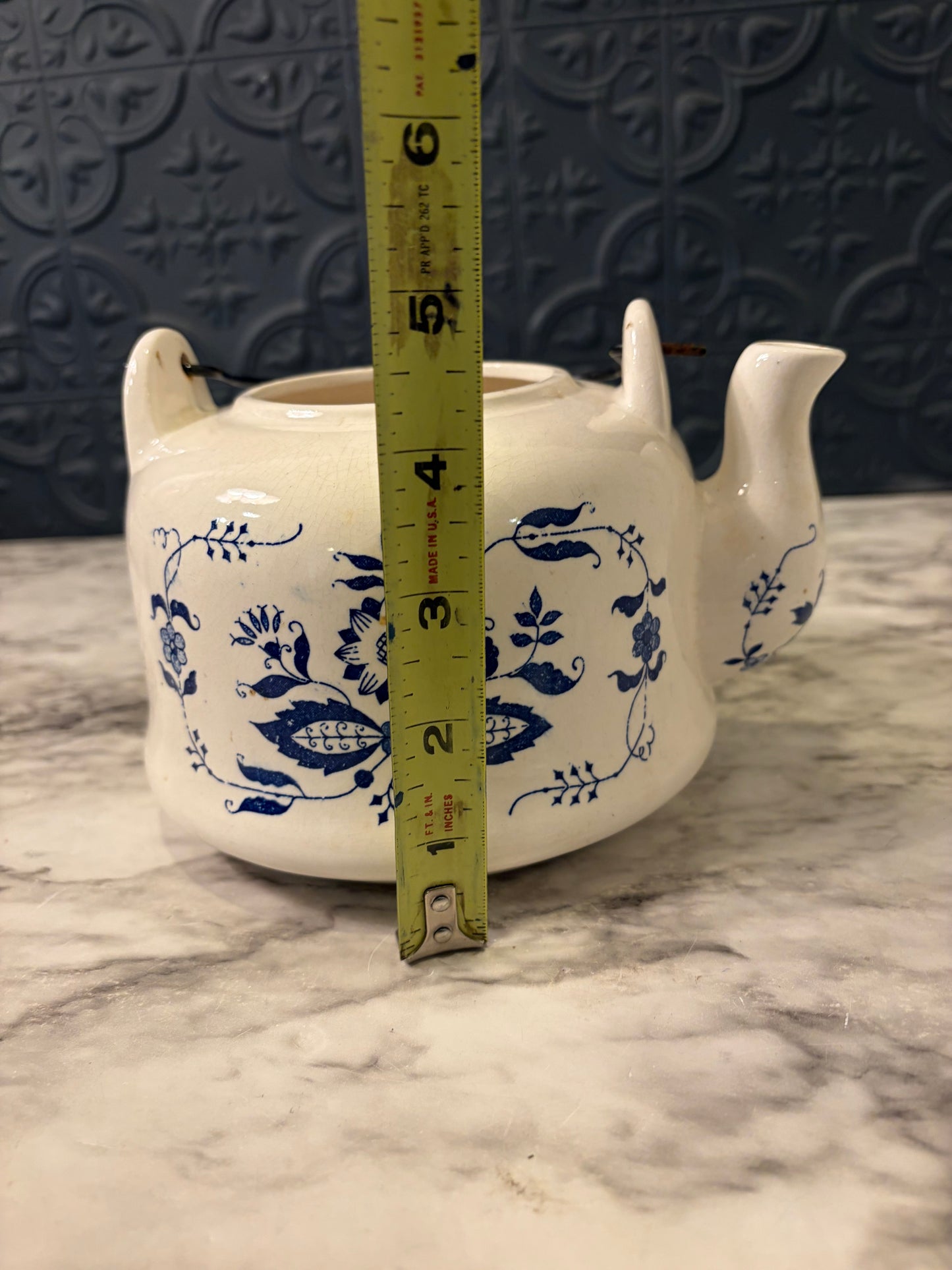 Blue and White Ceramic Teapot no Lid