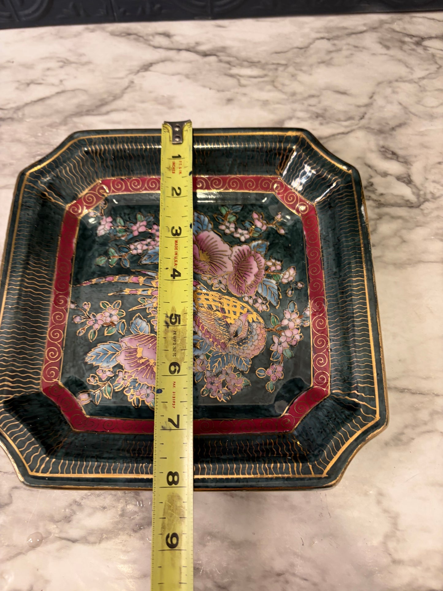 Square Hand Painted Porcelain Plate with Pheasant