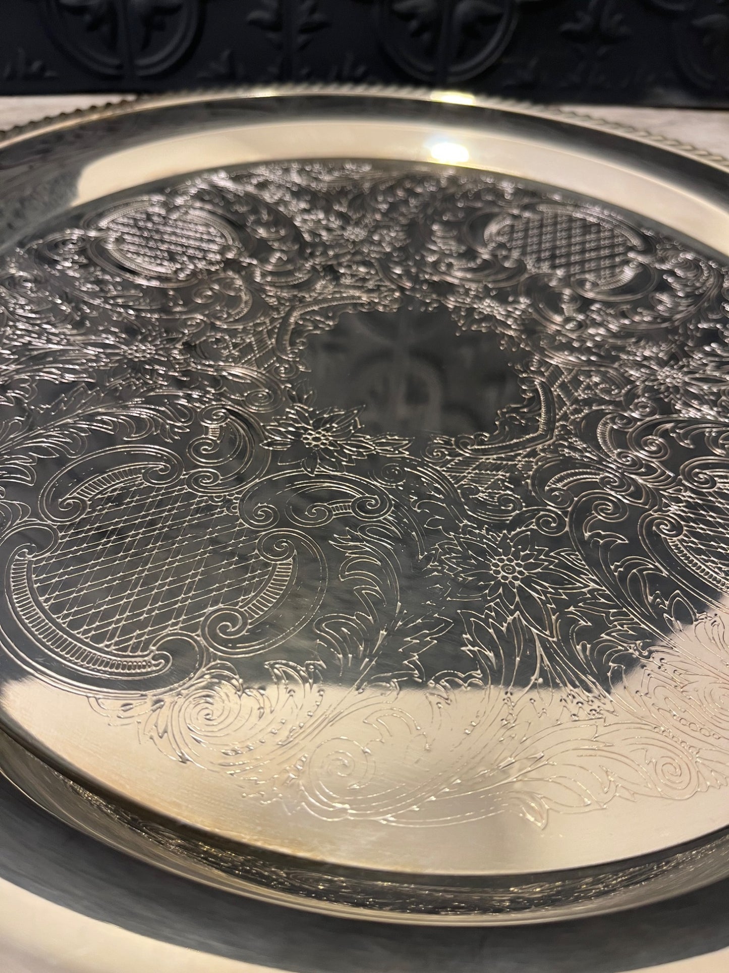Round Silver plated tray with handles